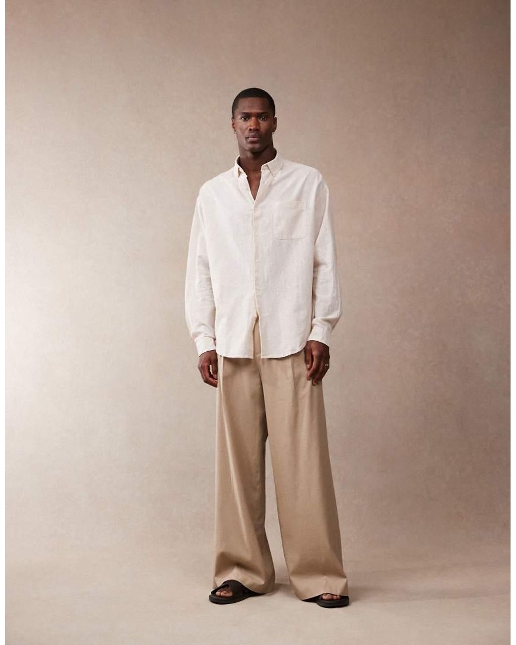 ASOS Natural 90s Oversized Linen Blend Shirt for men