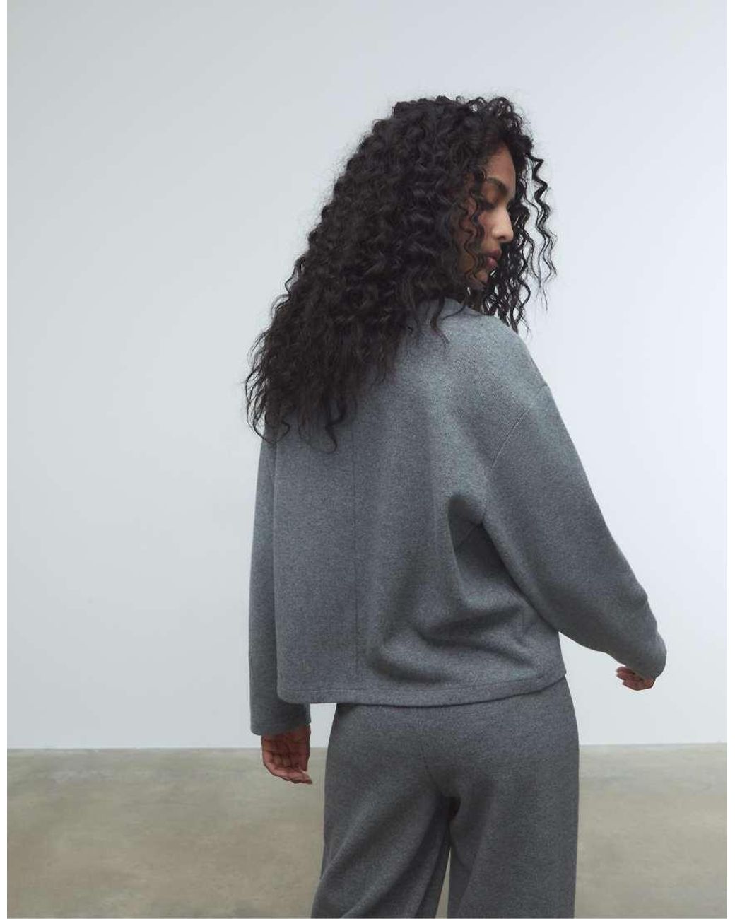 Stradivarius Gray Brushed Round Neck Long Sleeve Top