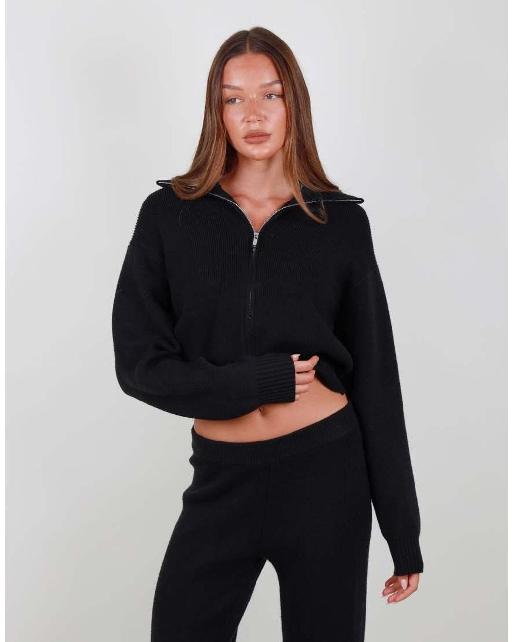 SIMMI Black Collared Knit Zip Up Sweater