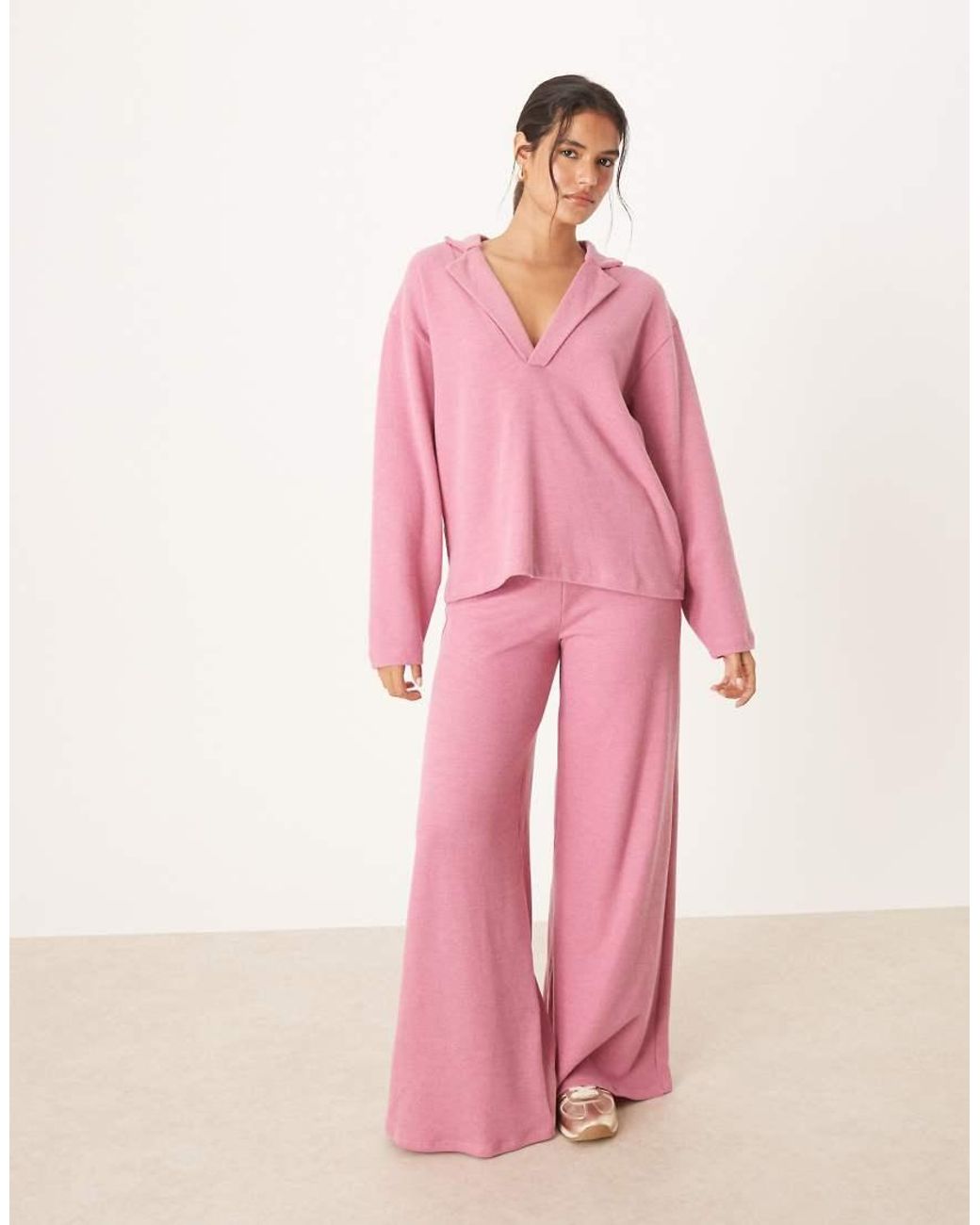 ASOS Pink Supersoft Rugby Collar Long Sleeve Top