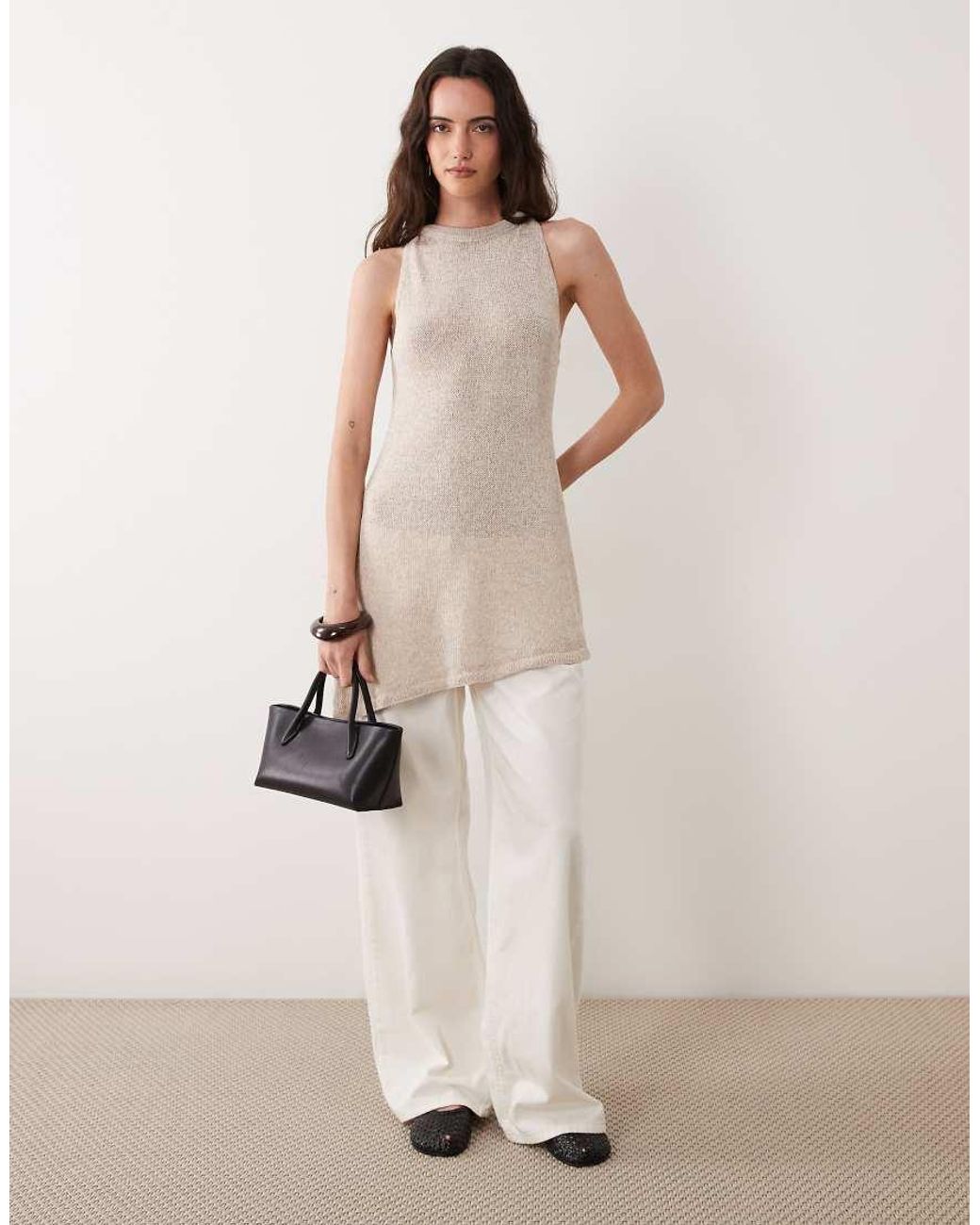 ASOS Brown Open Stitch Knitted Asymmetric Top Co-Ord