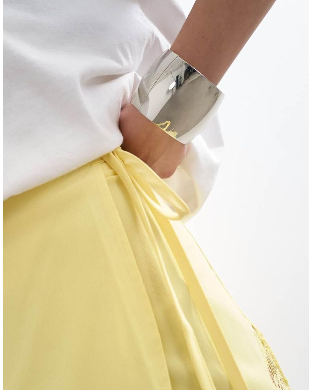 TOPSHOP Yellow Lace Hem Wrap Mini Skirt
