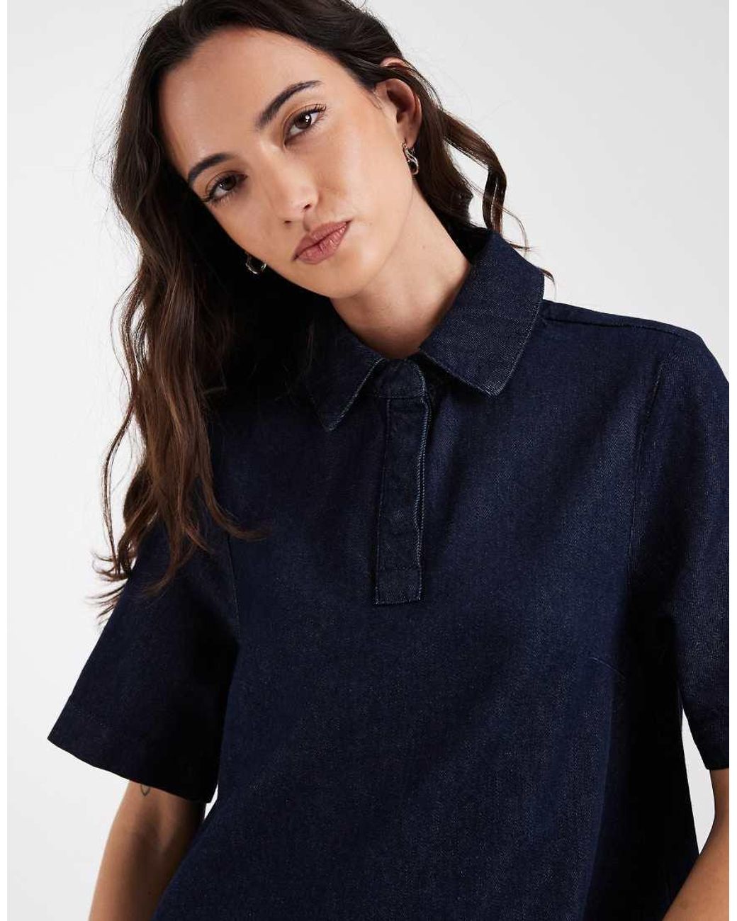 ASOS Blue Denim Swing Polo Shirt Dress