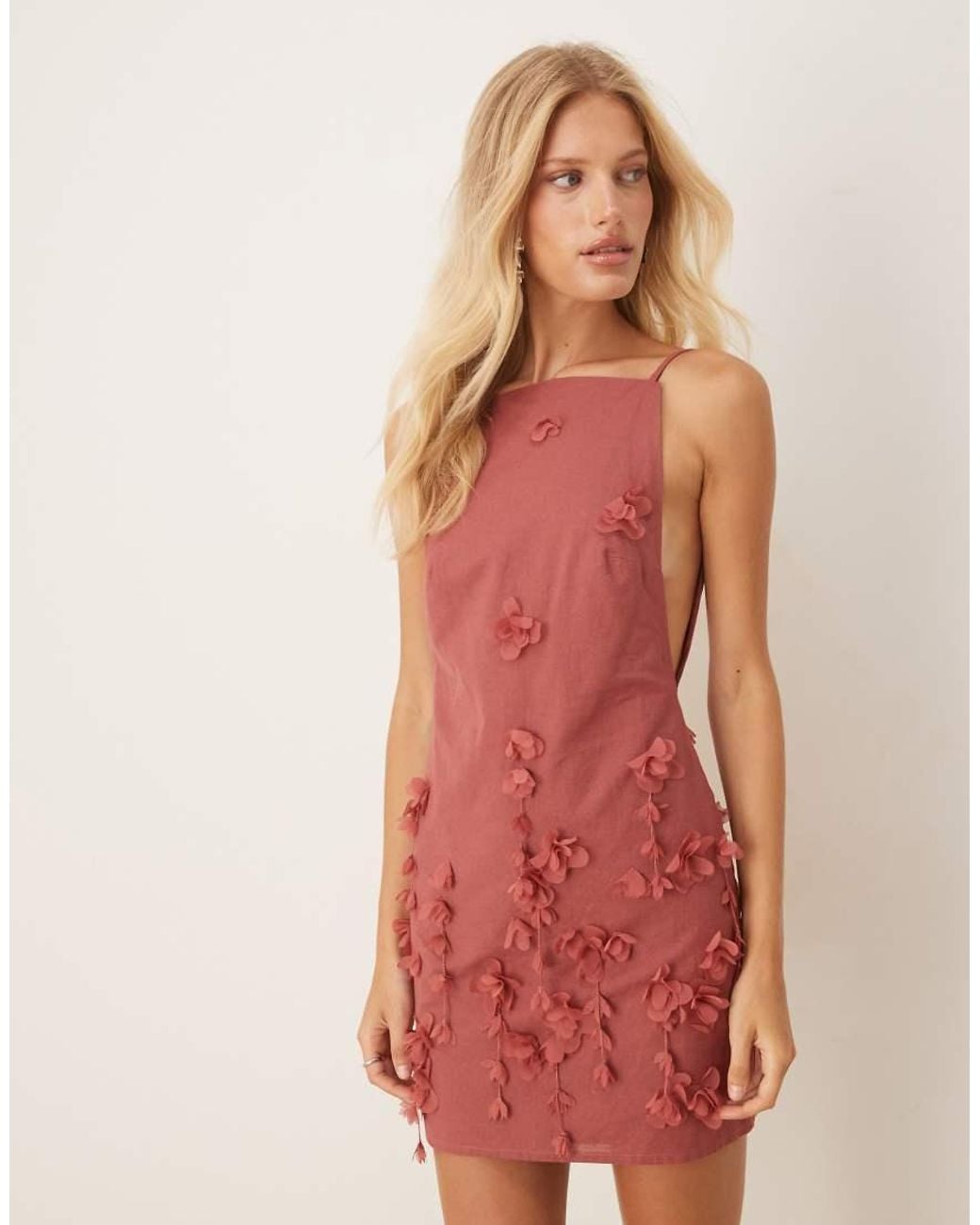 ASOS Red 3d Flower High Neck Mini Dress With Plunge Back