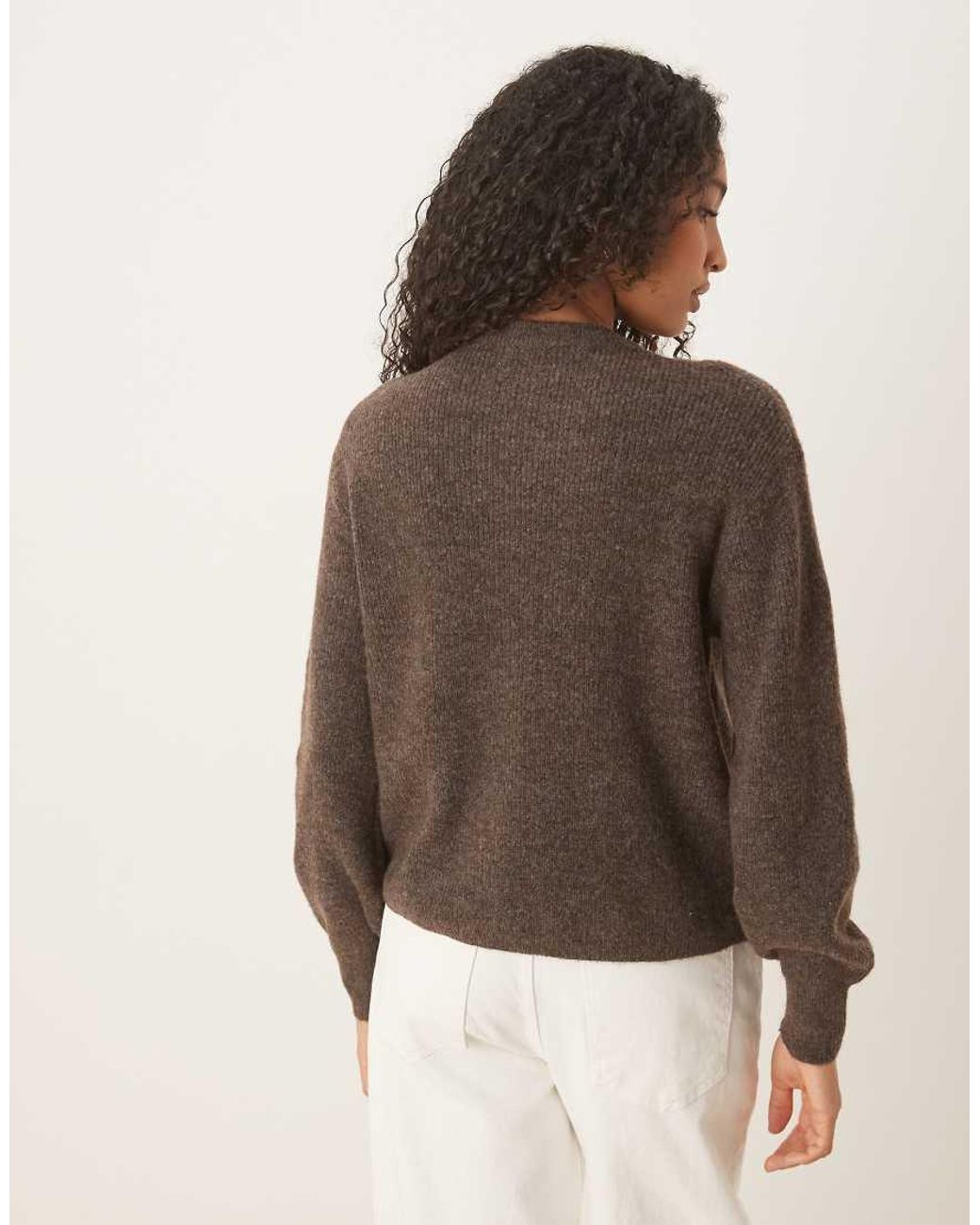 Jdy Brown Ribbed Cardigan With Pearl Buttons