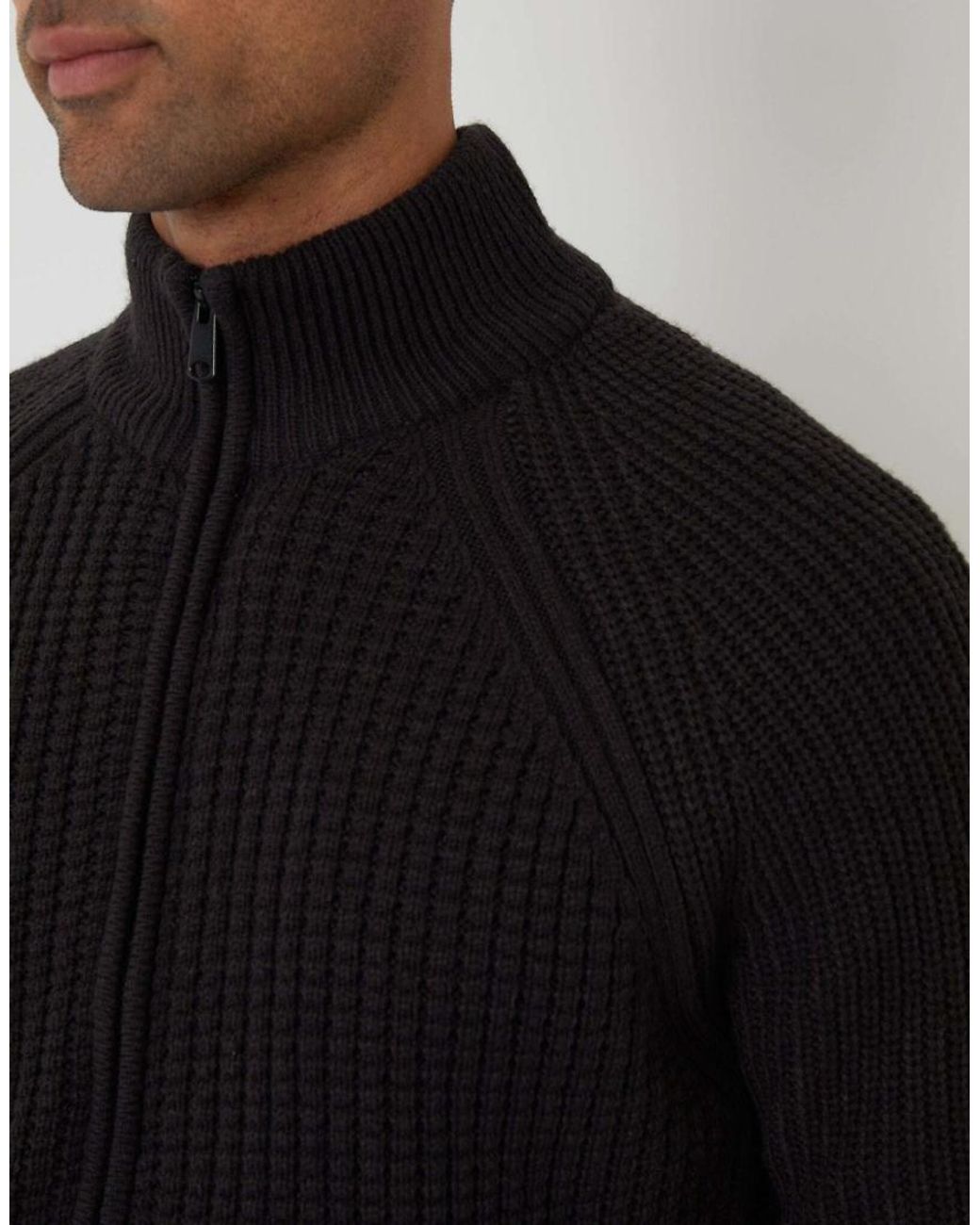 Threadbare Black Zip Up Cardigan With Microfleece Lining for men