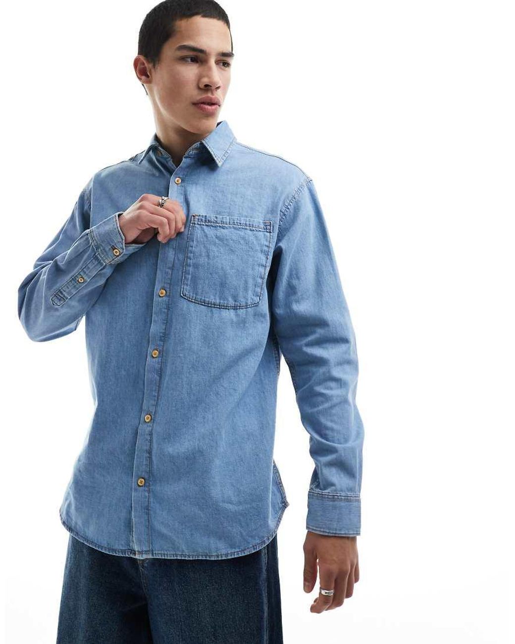 Jack & Jones Blue Long Sleeve Denim Shirt for men