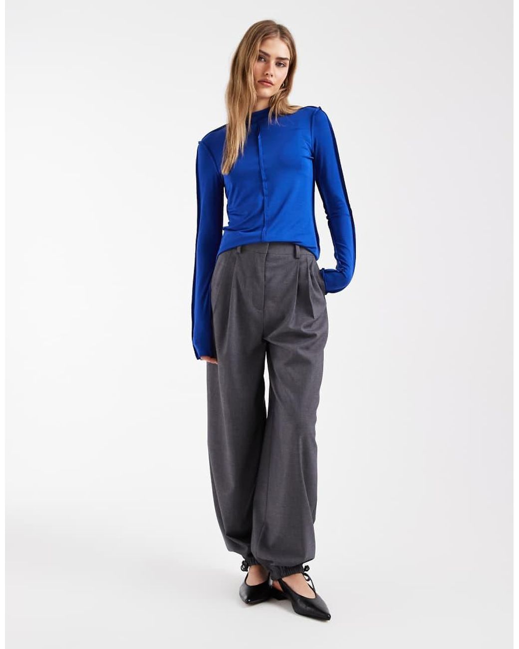& Other Stories Blue Seam Detail High Neck Top