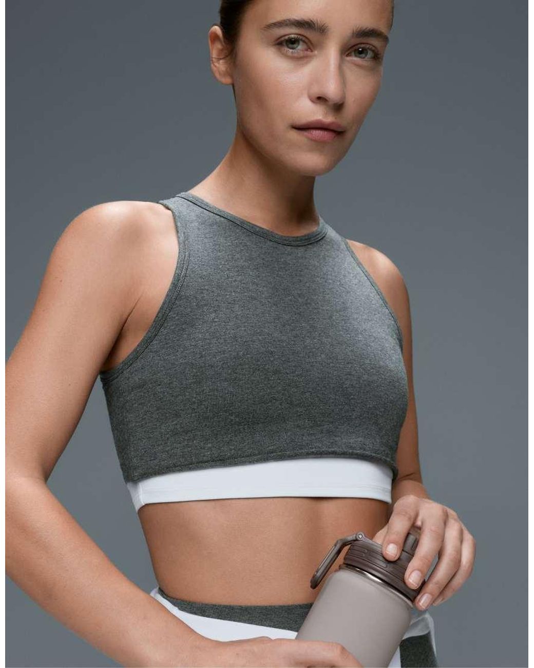 Oysho Gray Marl Overlay Halterneck Tank Top