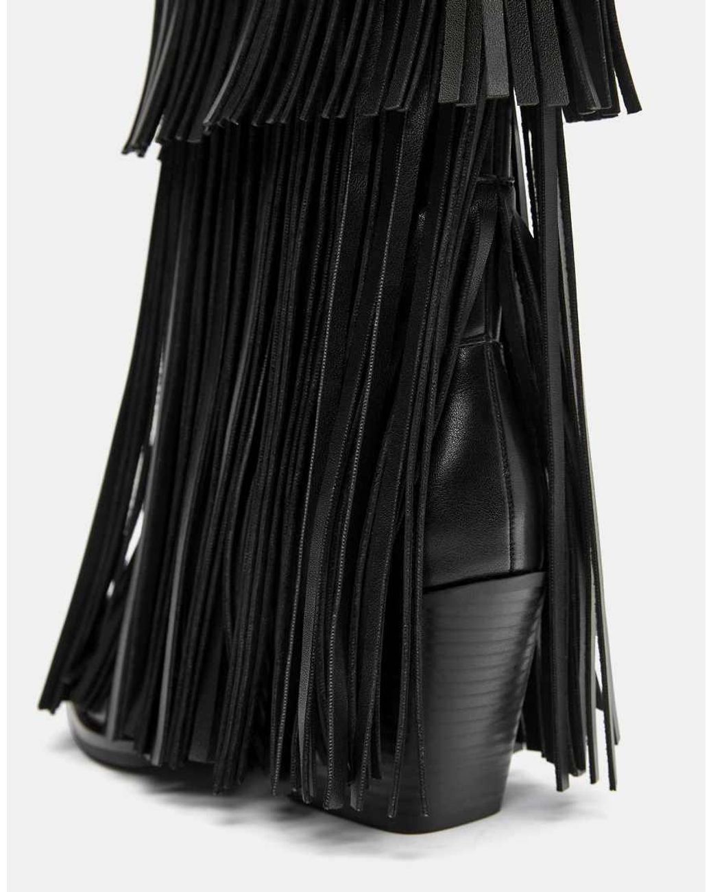 Pull&Bear Black Fringe High-Heel Boots