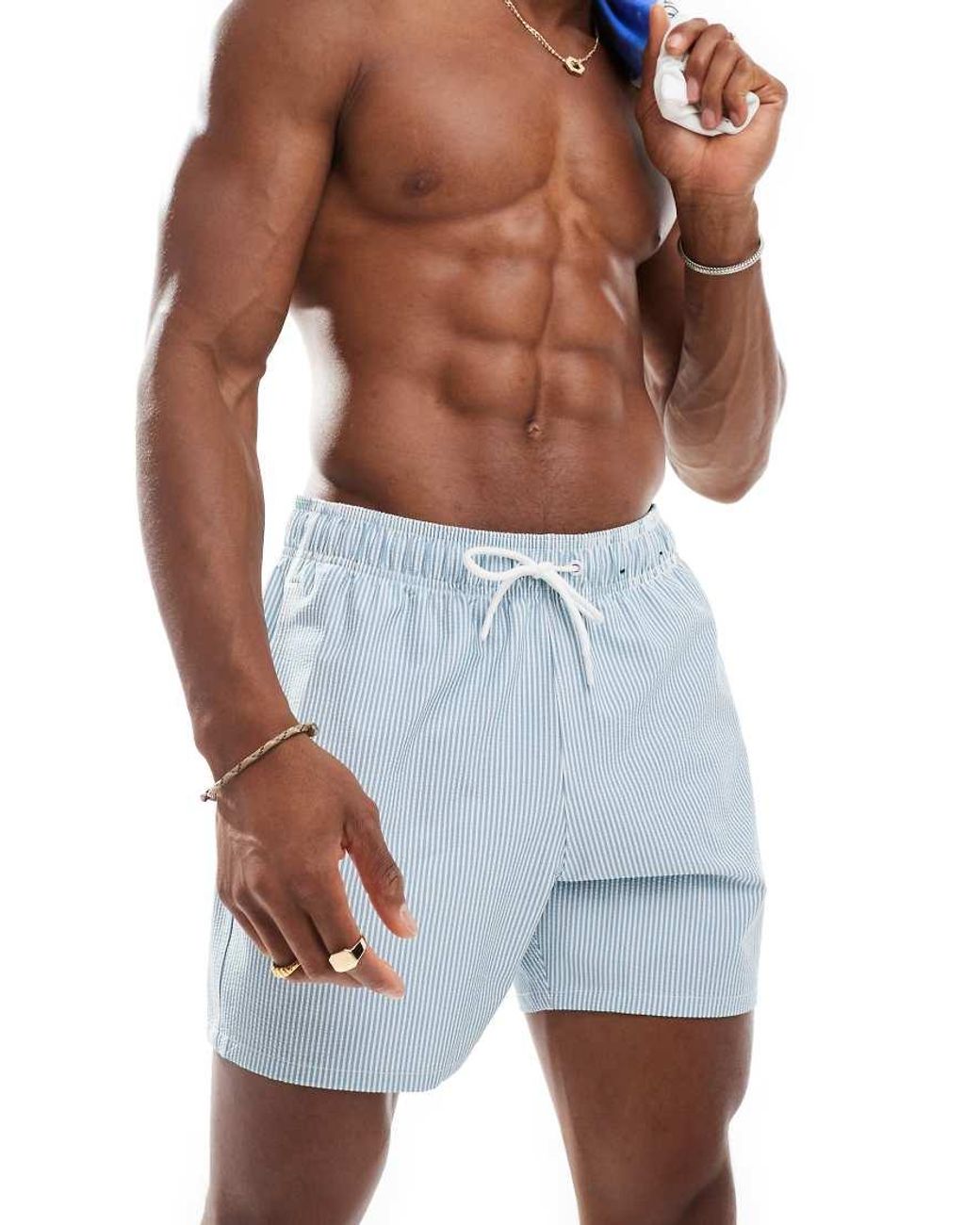 Hollister 5inch Seersucker Stripe Swim Shorts in Blue for Men Lyst UK