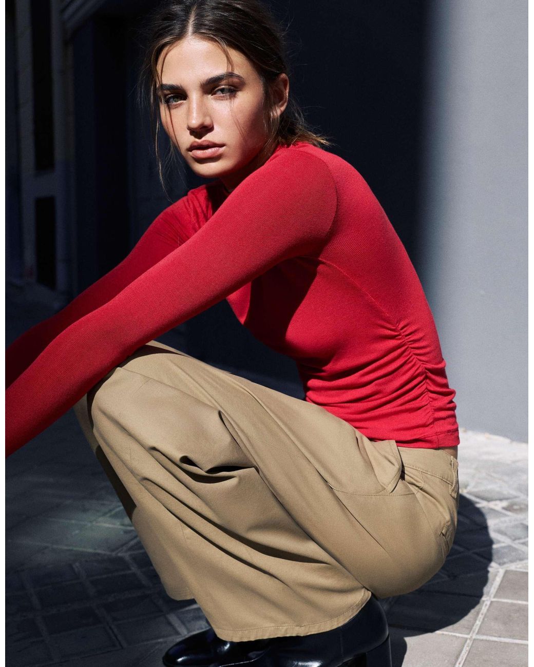Top à côtés froncés Pull&Bear en coloris Red