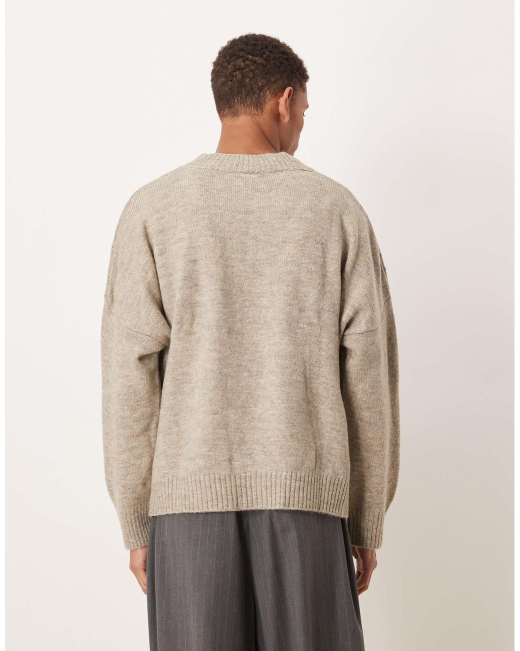 ASOS – kastiger strickpullover in Natural für Herren
