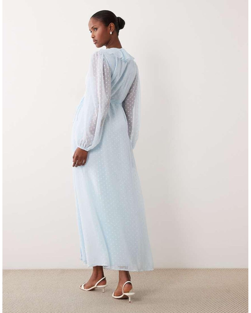 Vila White Long Sleeved Dobby Chiffon Maxi Dress