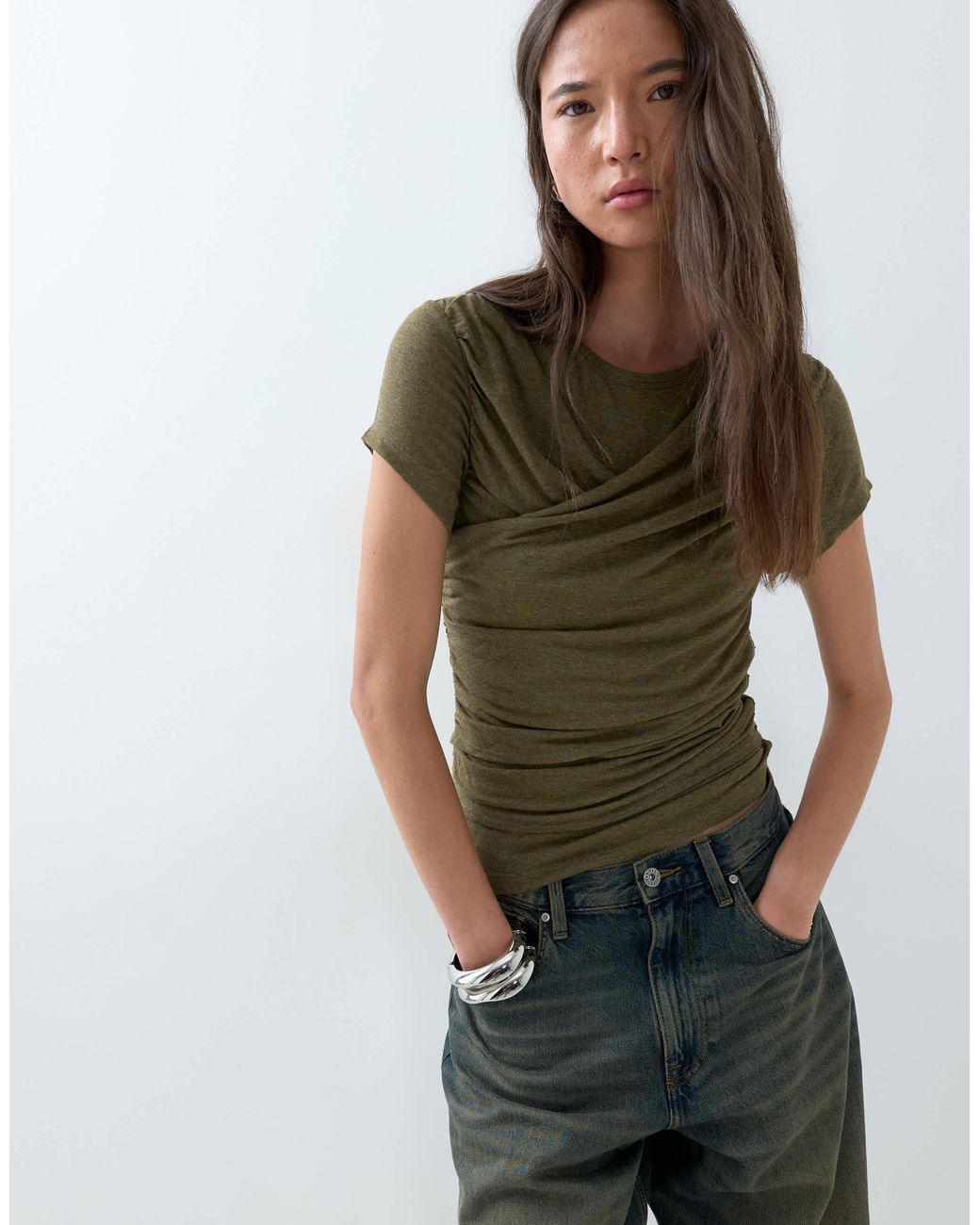 ASOS Green Drapey Wrap Front Top
