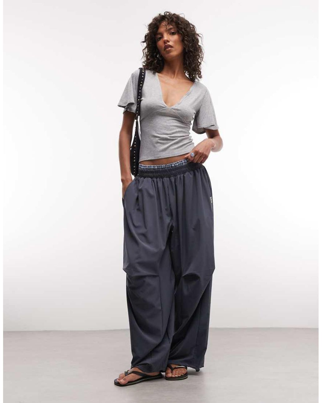 Collusion Gray Deep V Neck Batwing Top