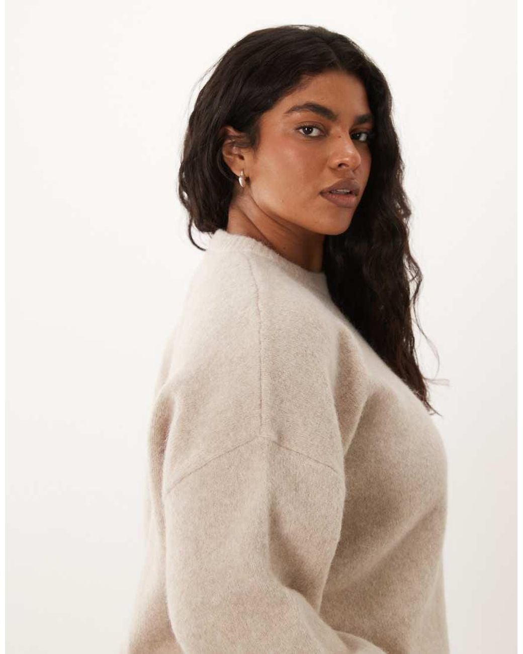 ASOS Natural Asos Design Curve Relaxed Fluffy Jumper With Wool