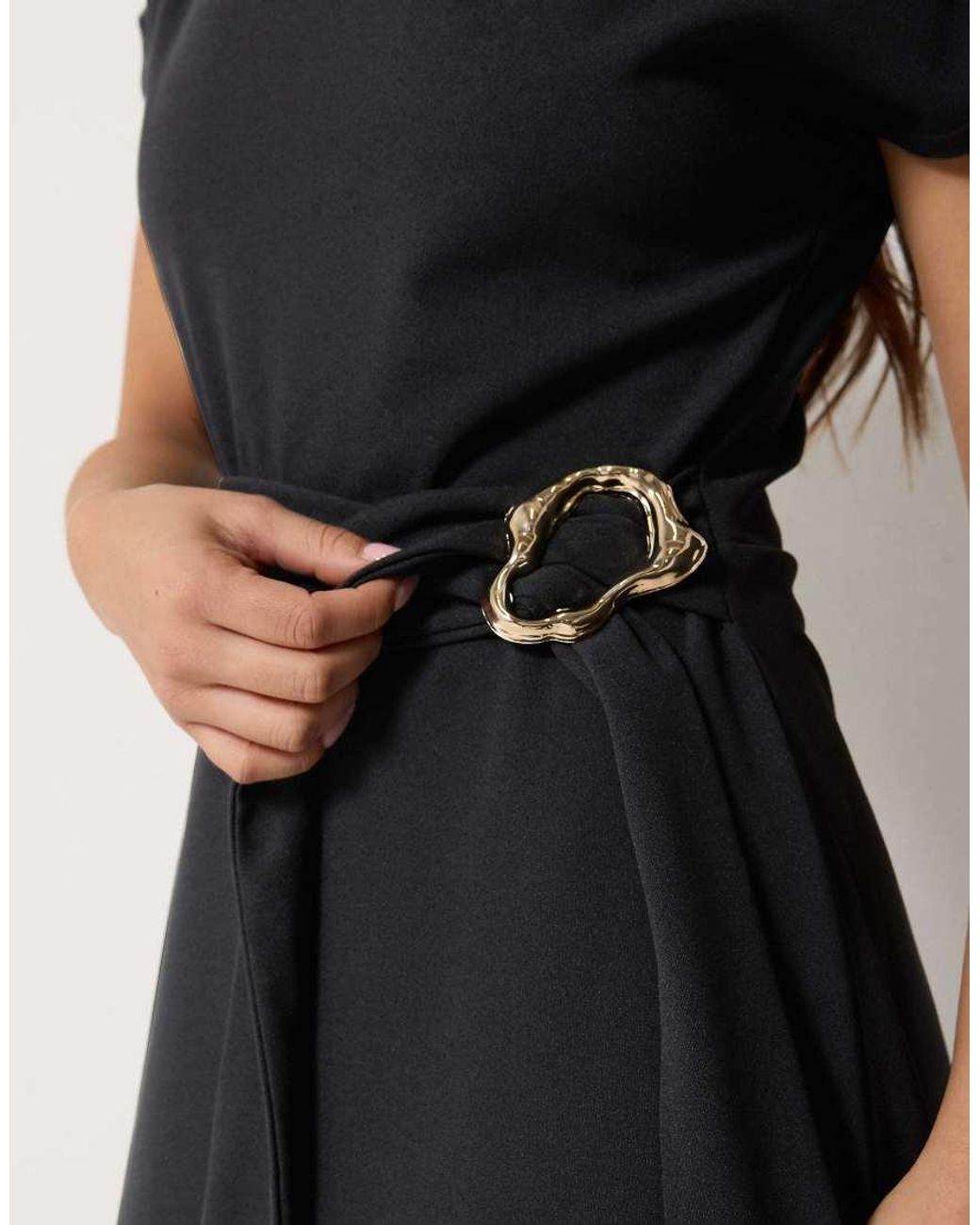 PixieGirl Black Petite Buckle Midi Dress
