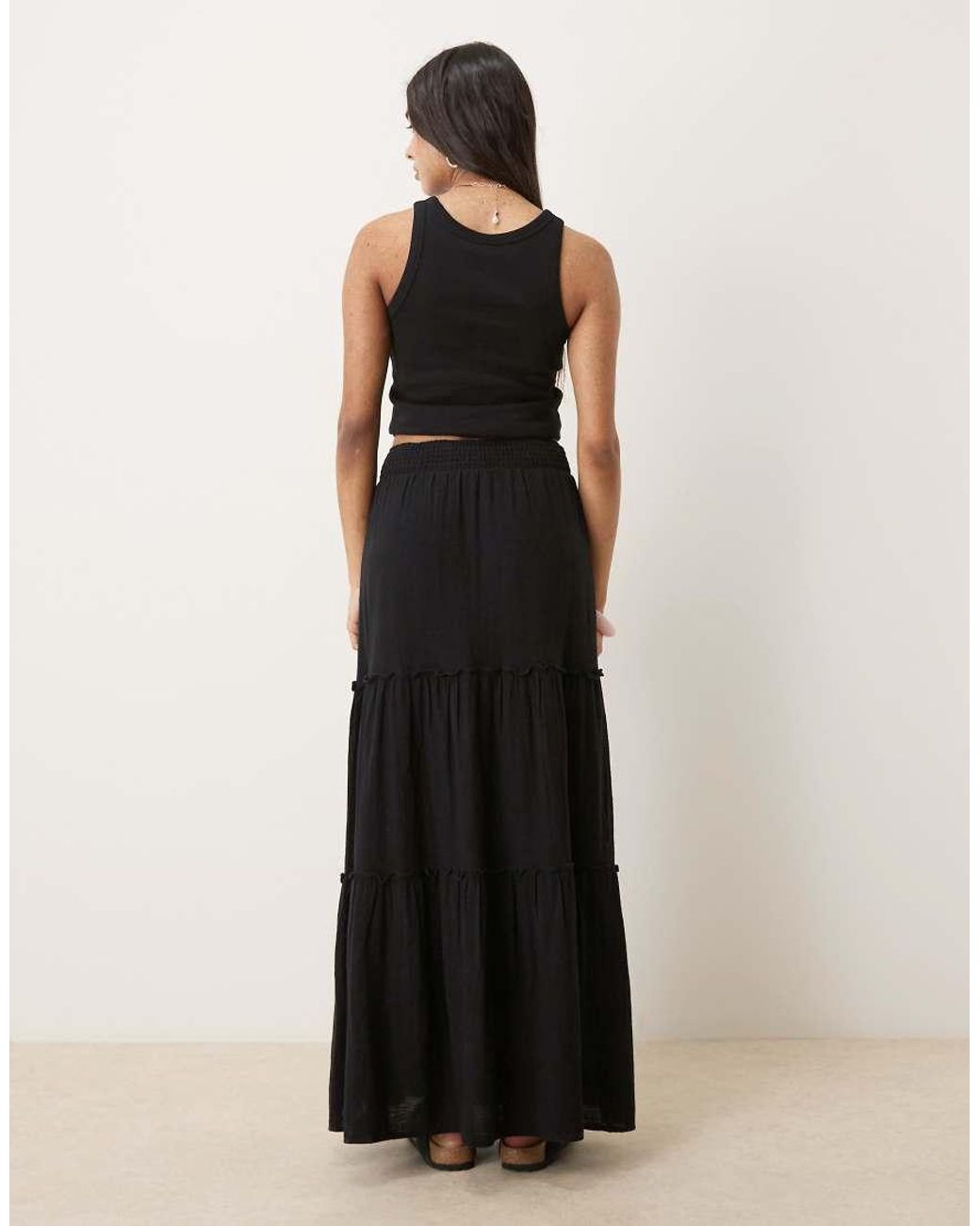 Aware Black High Waist Boho Tiered Maxi Skirt