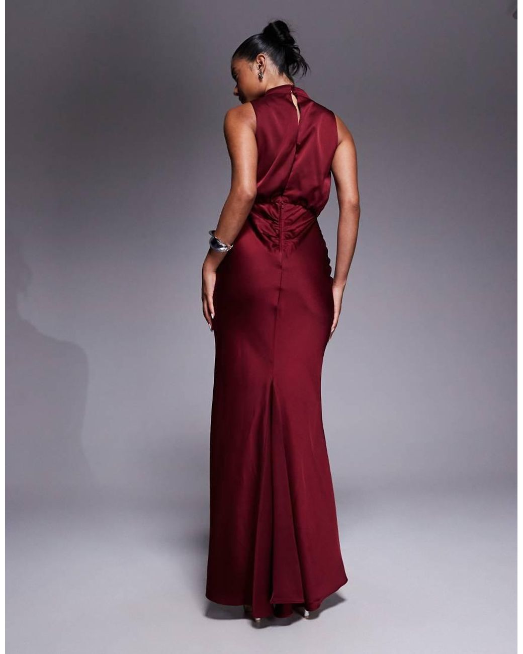 Jarlo Red High Neck Satin Maxi Dress