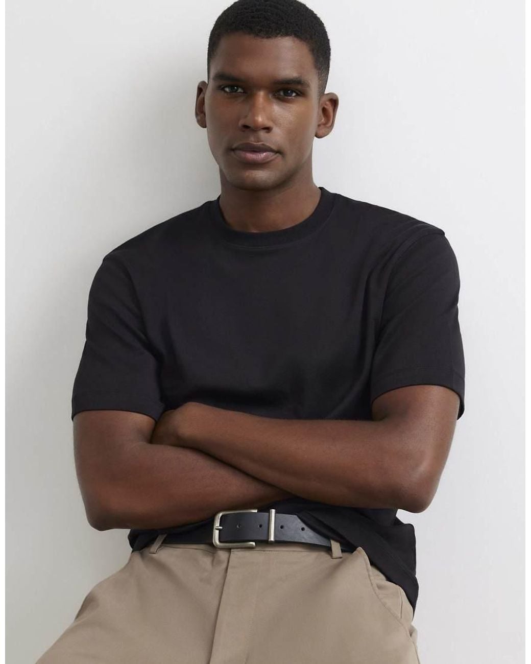 River Island Blue Slim Fit Cotton Crew Neck T-Shirt for men