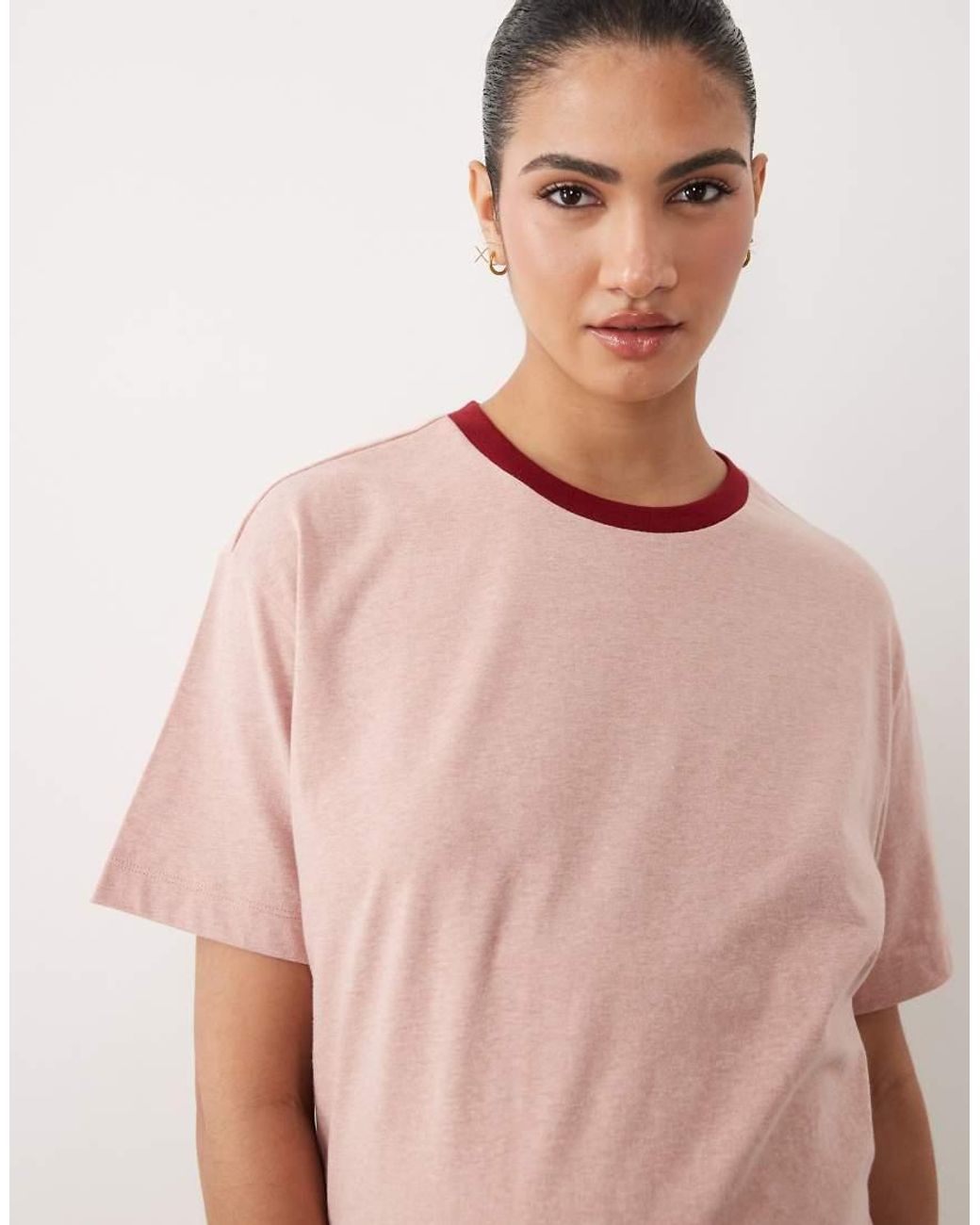ASOS Pink Asos Design Maternity Slubby Cotton Oversized Tee And Shorts Set With Contrast Neck Binding
