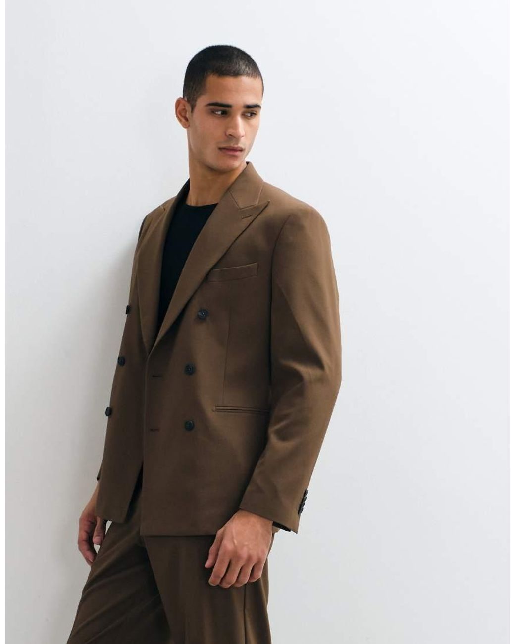 ASOS Brown Regular Double Breasted Suit Blazer for men