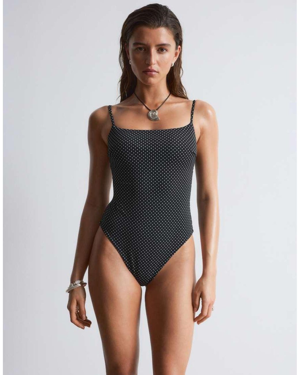 & Other Stories Black Square Neck Polka Dot Swimsuit