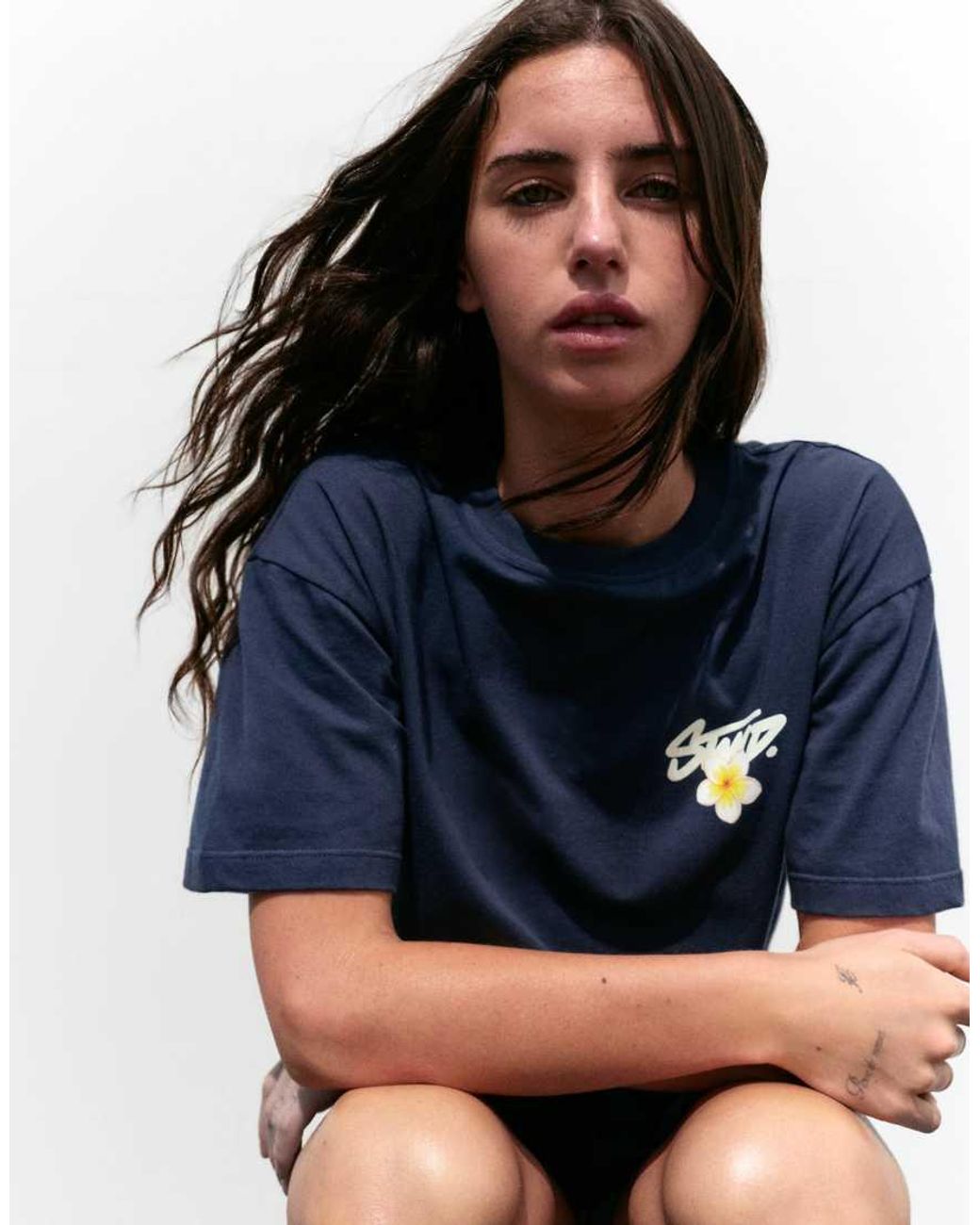 Pull&Bear Blue Oversize Floral Graphic T-shirt