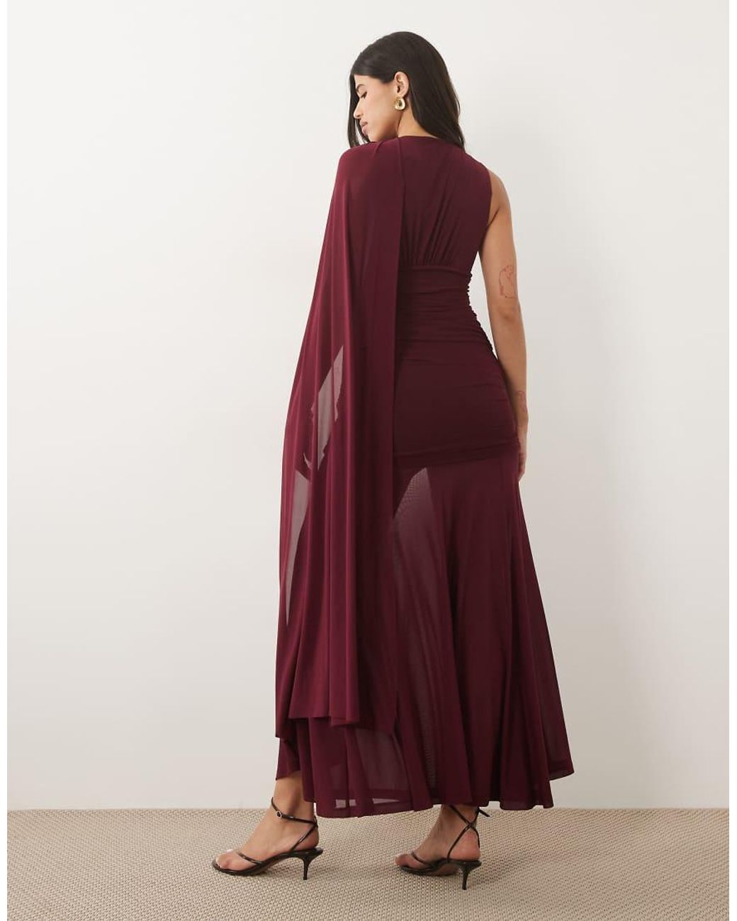 Bardot Red Alverie Mesh Sleeveless Scarf Detail Ruched Maxi Dress