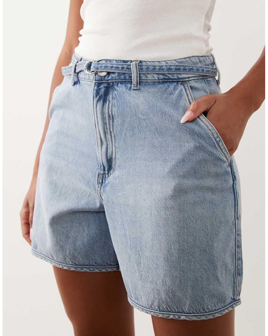 Vila White Belted Denim Shorts