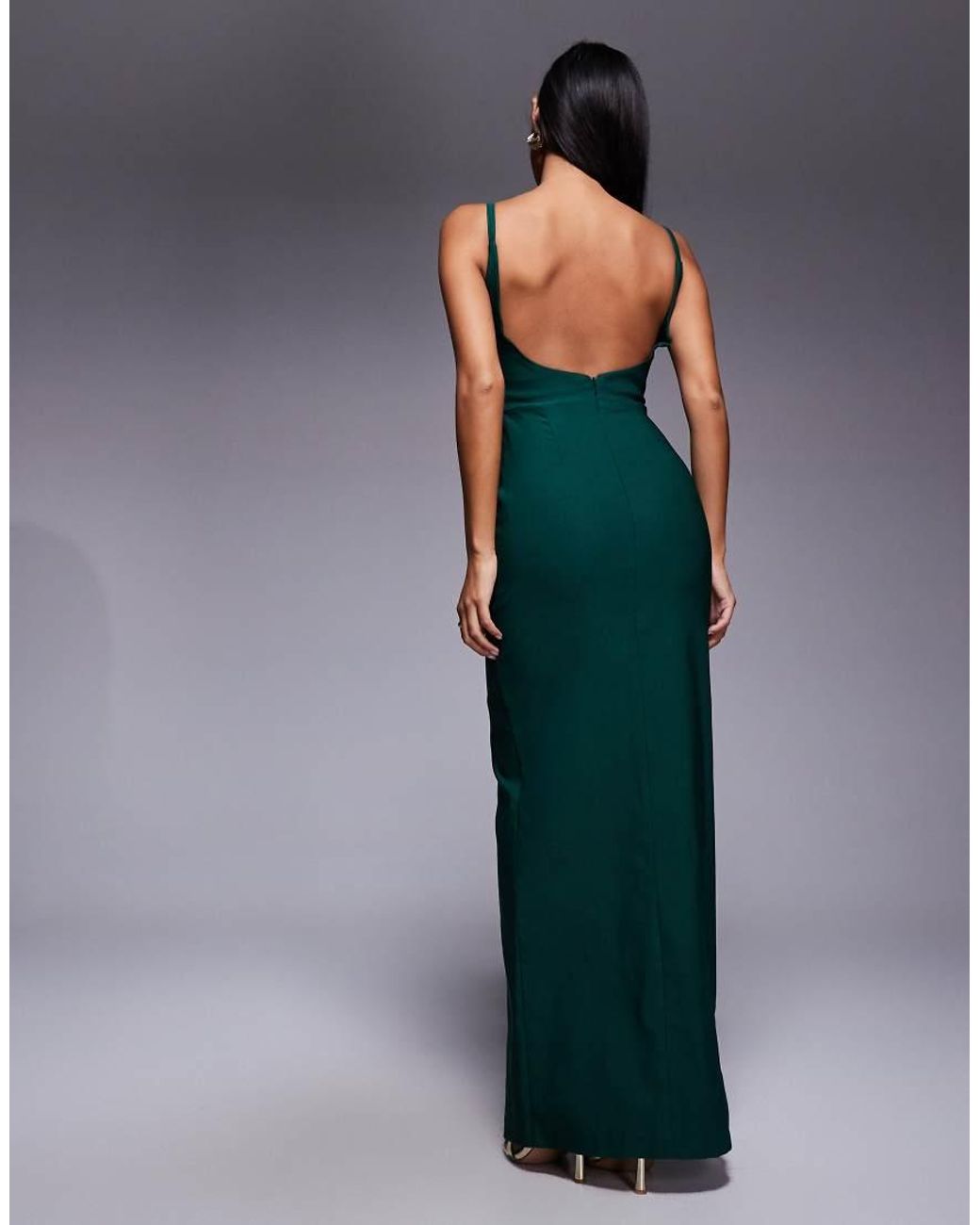 Vesper Petite Blue Bengaline Cami V-neck Low Back Maxi Dress
