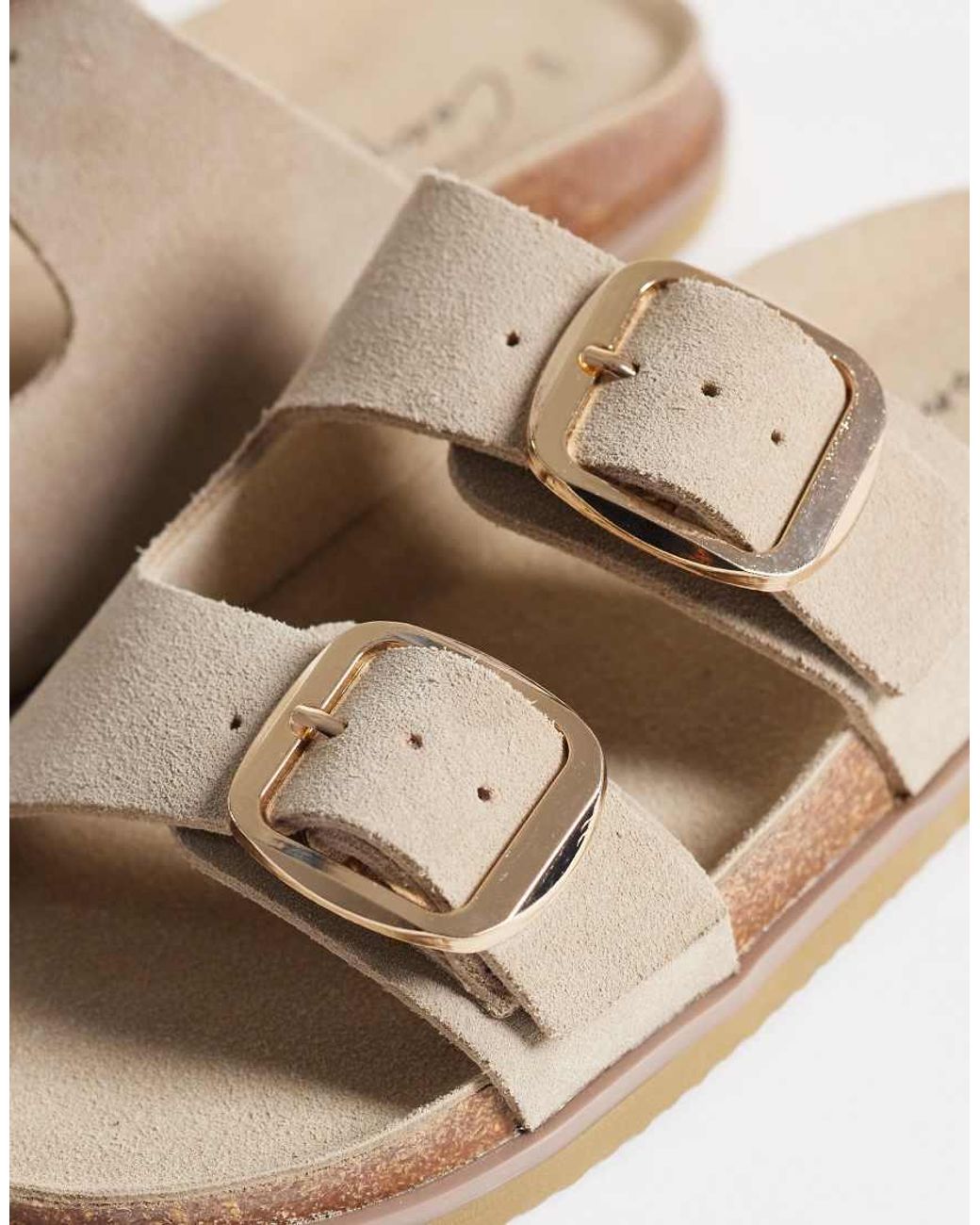 New Look White Double Buckle Leather Sandals