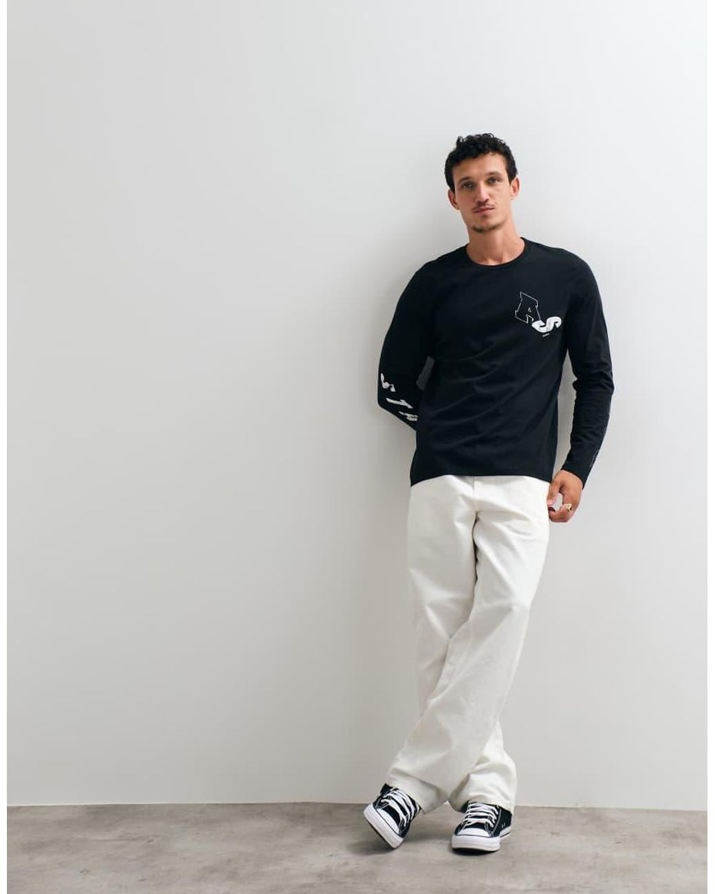 AllSaints Blue Upstaged Long Sleeve Gtaphic Logo T-shirt With Back Print for men