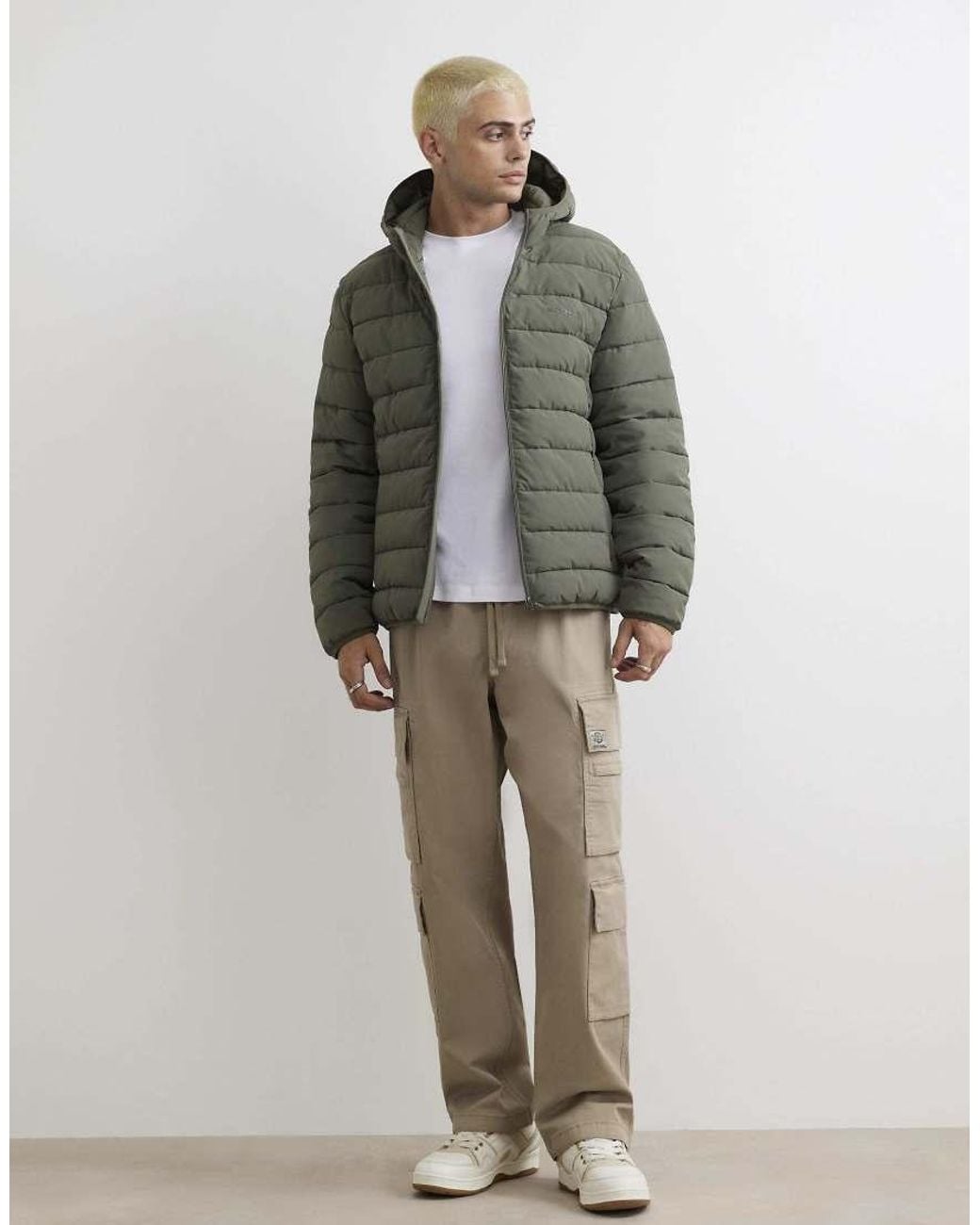 River Island Gray Muscle Fit Puffer Jacket for men