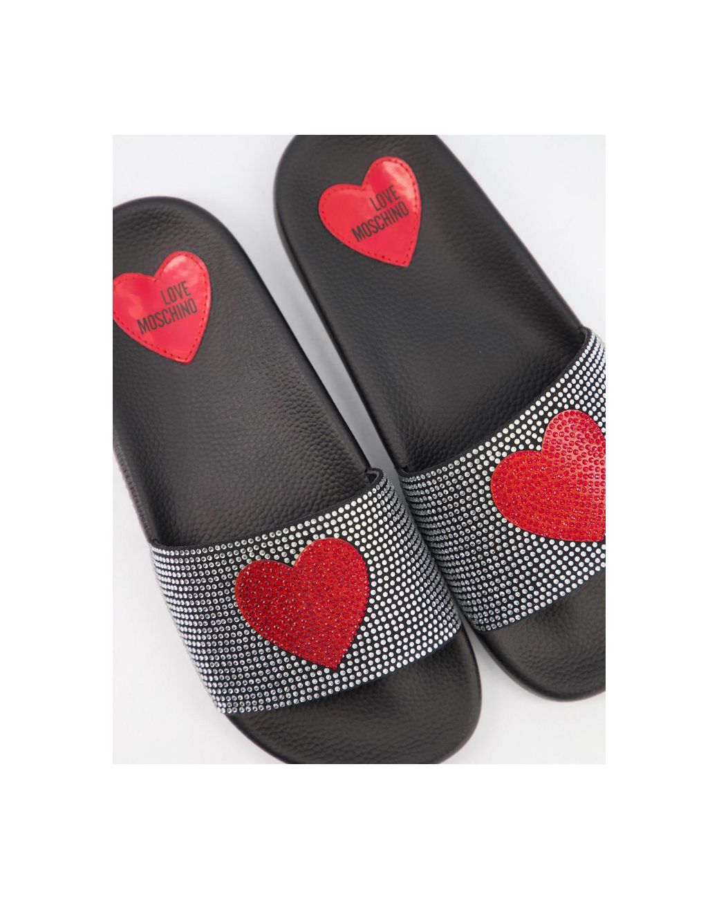 Love Moschino Diamante Heart Slider in Black | Lyst UK