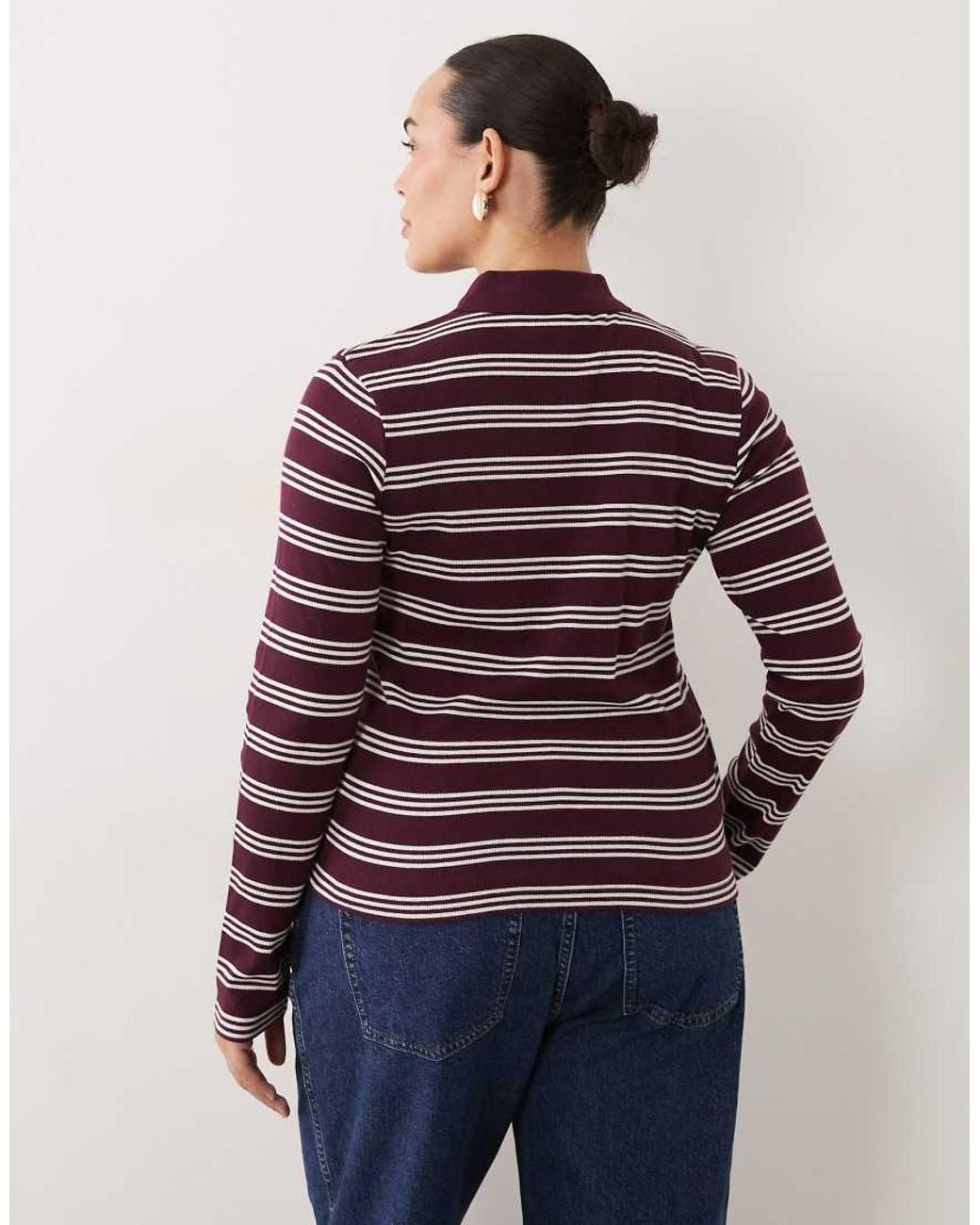 Brave Soul Red Brave Soul Curve Long Sleeve Ribbed Polo Top