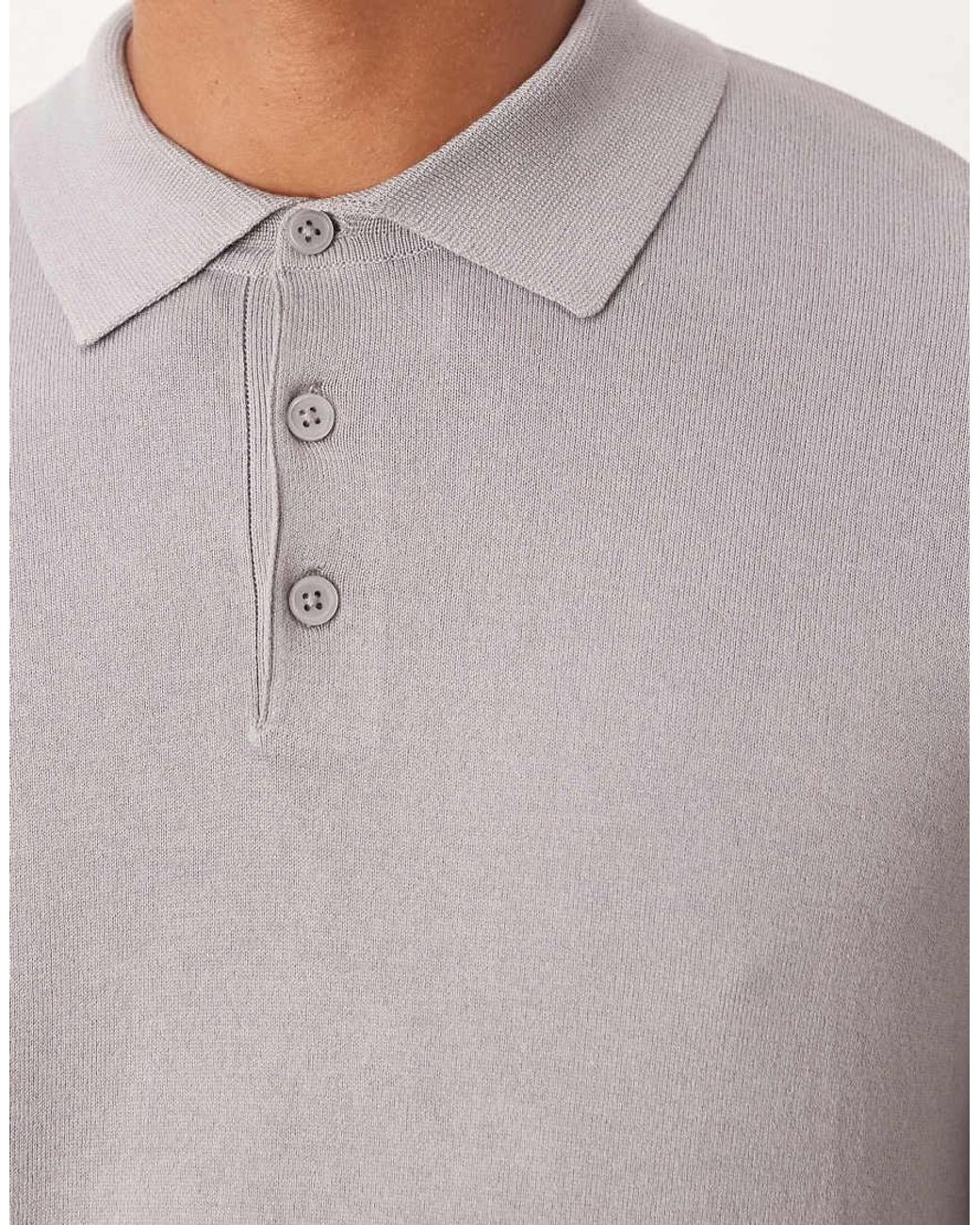 ASOS Gray Knit Long Sleeve Polo for men