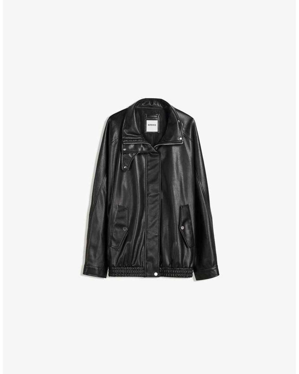 Bershka Black Oversize Faux Leather Jacket