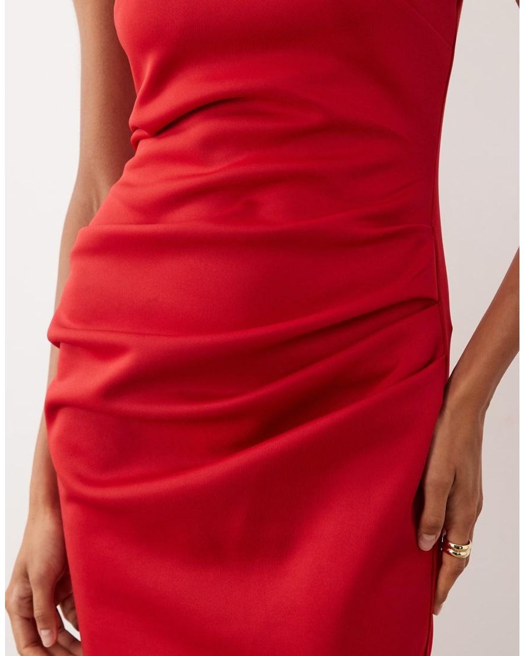 ASOS Red Bardot Ruched Midi Dress