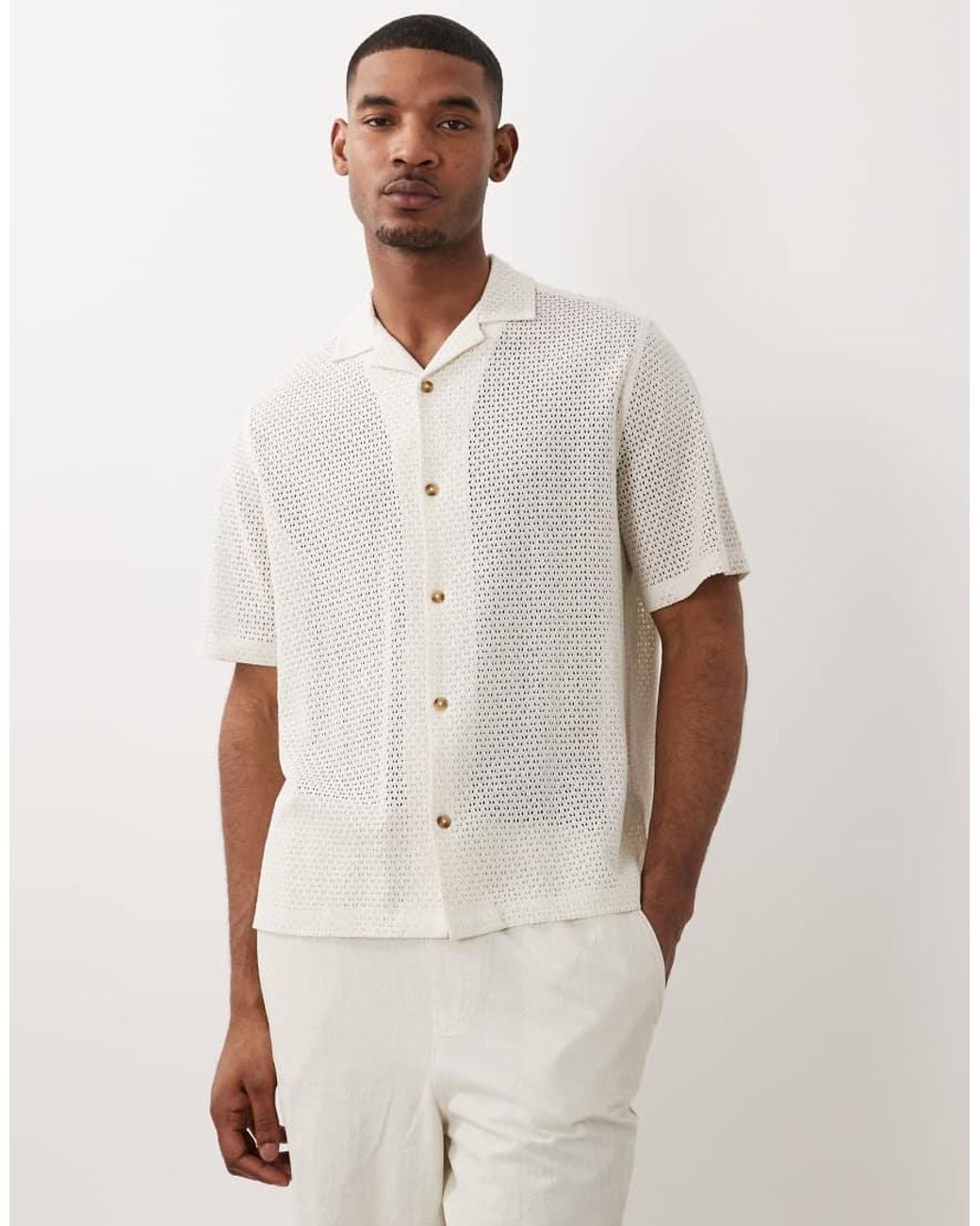 ASOS White Relaxed Revere Textured Shirt for men