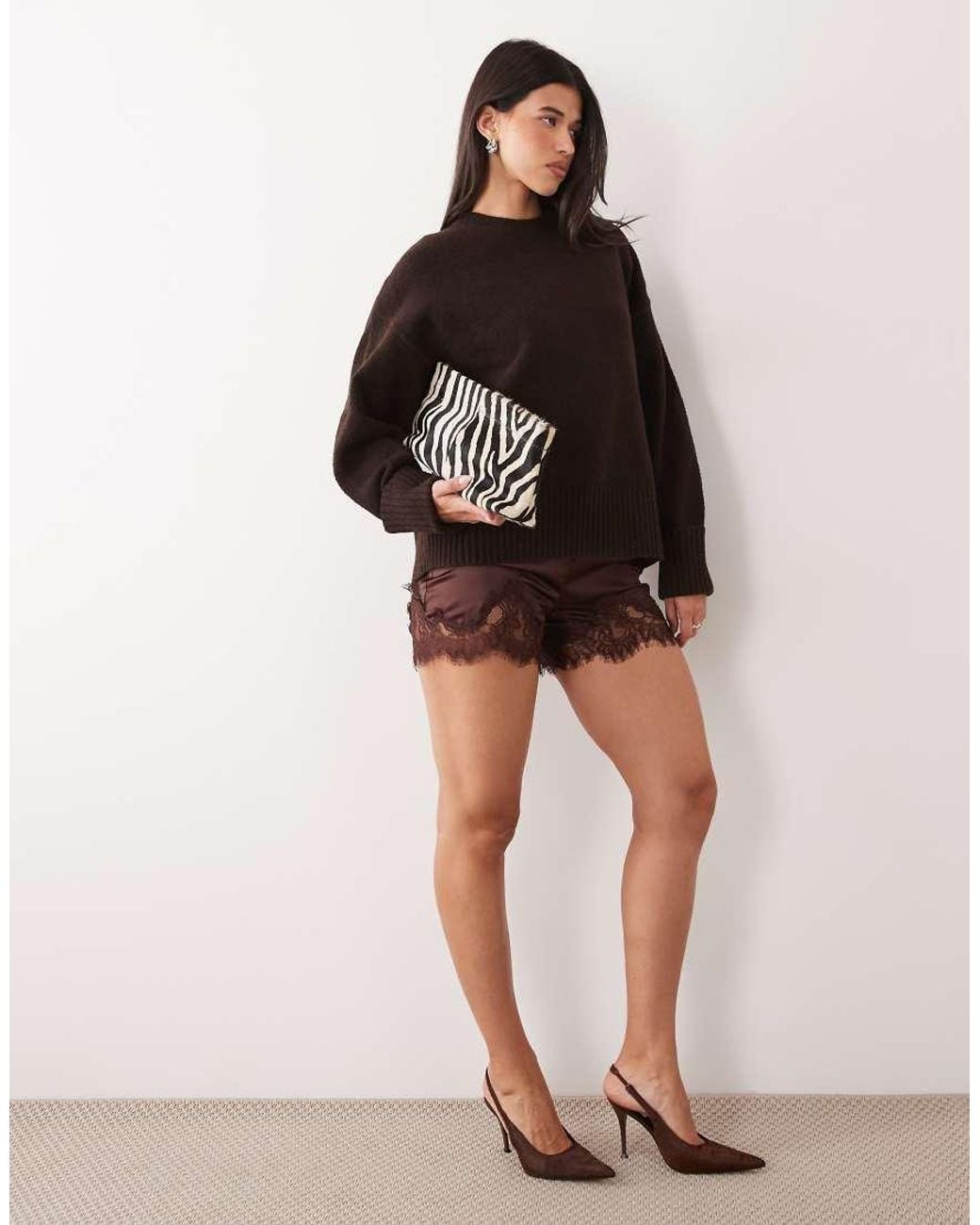 Pretty Lavish Brown Camille Knit Long Sleeve Sweater