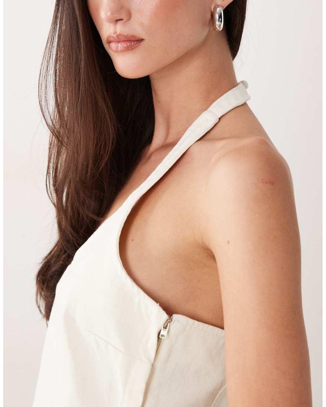 Miss Selfridge White Cutwork Denim Halter Top