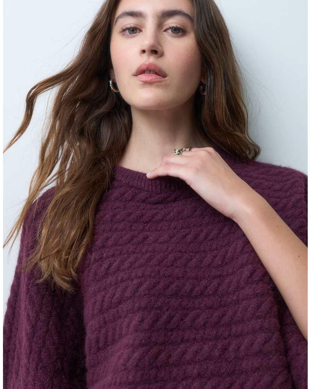 ASOS Purple Crew Neck Batwing Horizontal Cable Jumper