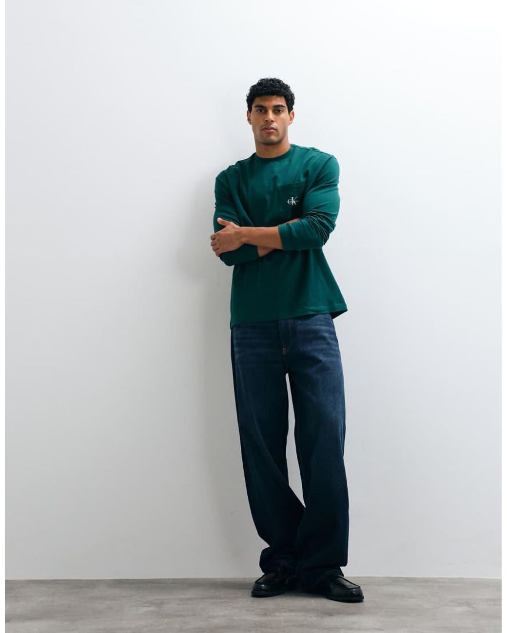 Calvin Klein Blue Monogram Long Sleeve Crew Neck T-Shirt for men