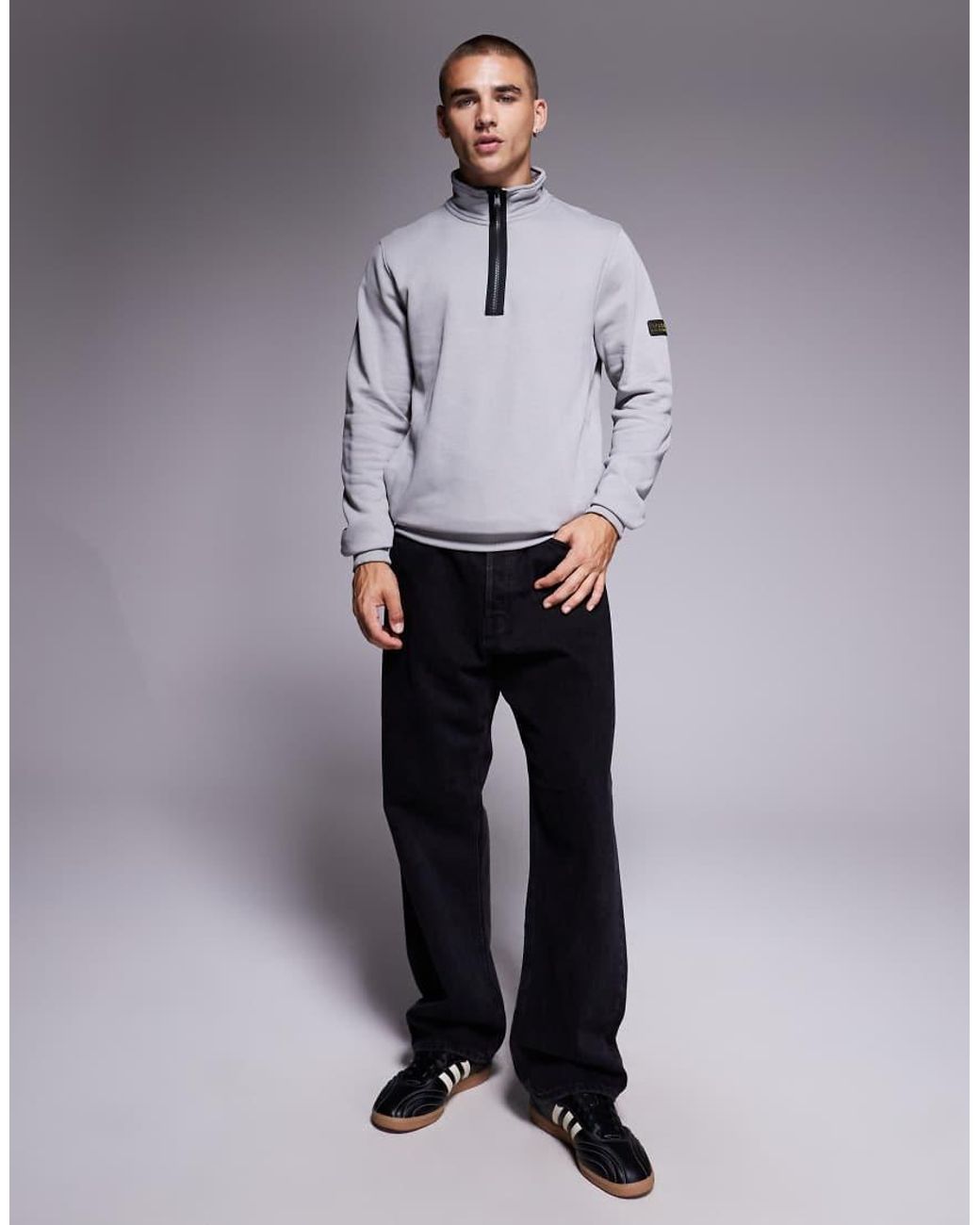 Barbour Gray Outline Funnel Neck Sweat for men
