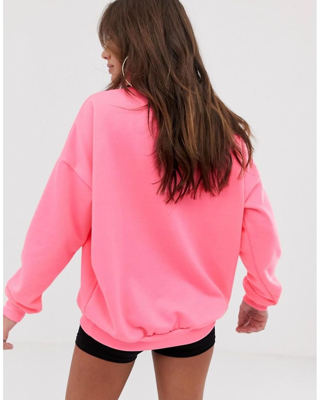 ASOS Oversized Sweatshirt In Neon Pink in Orange | Lyst