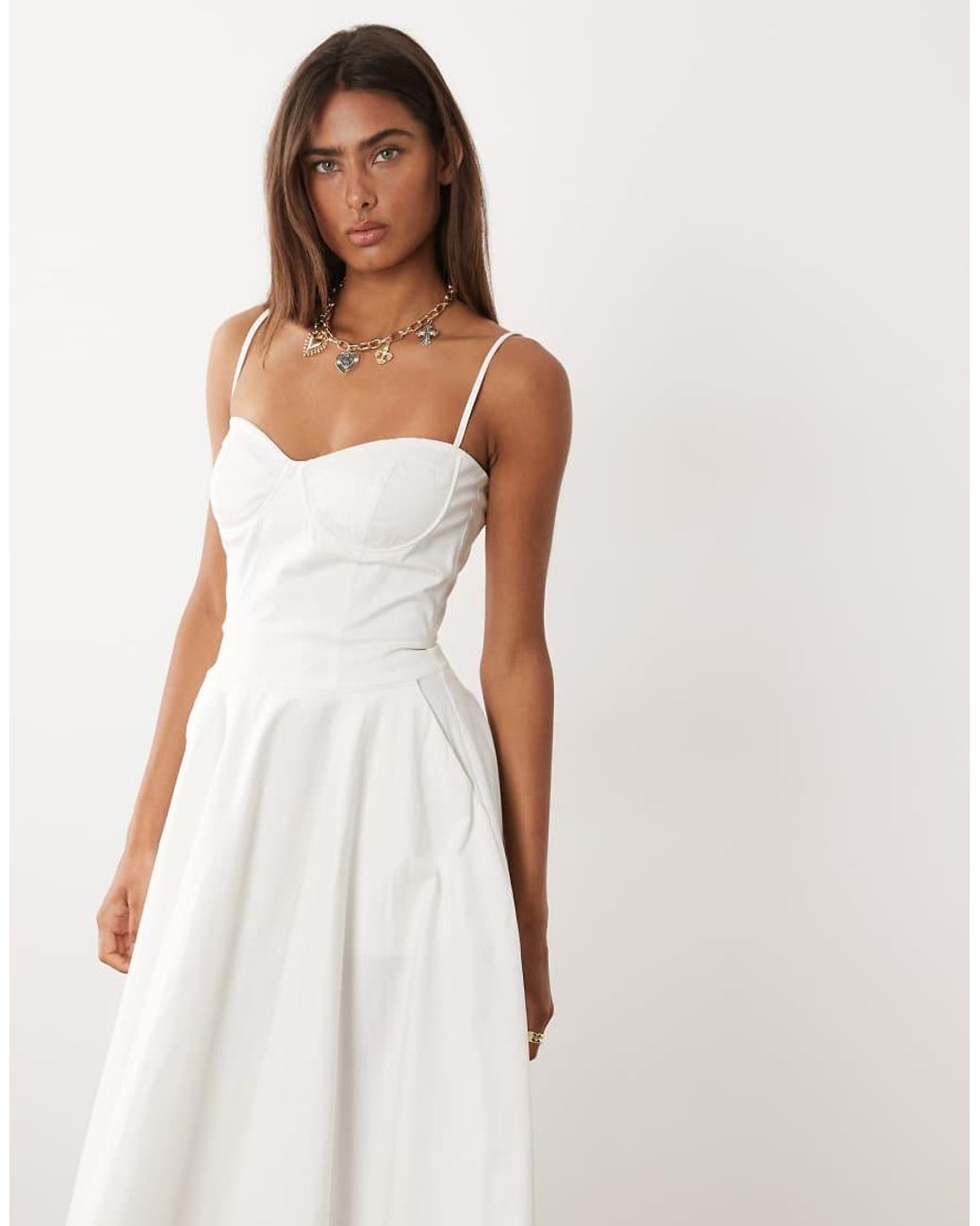 TFNC London Natural Cotton Corset Detail Cami Midi Dress