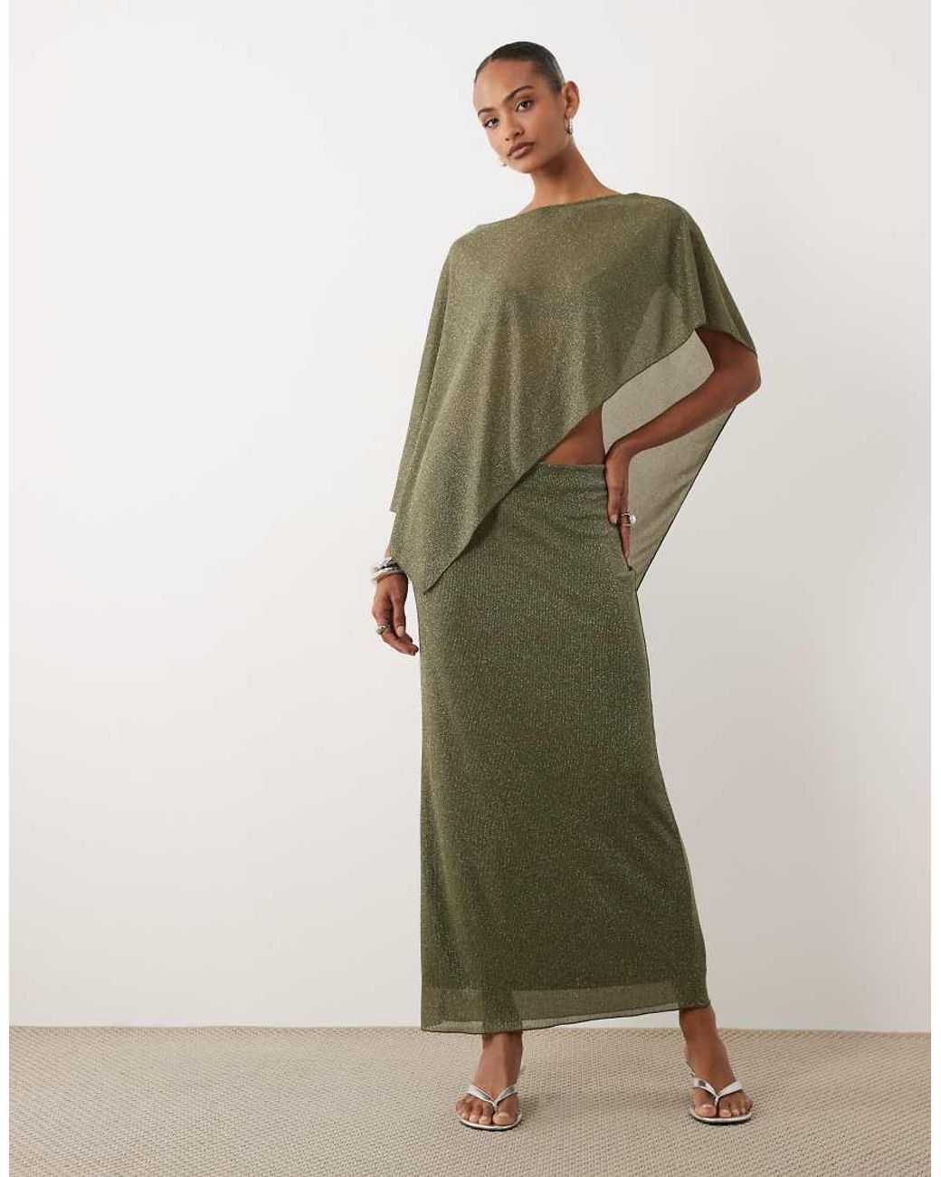 Gina Tricot Green Mix & Match Sheer Asymmetric Poncho