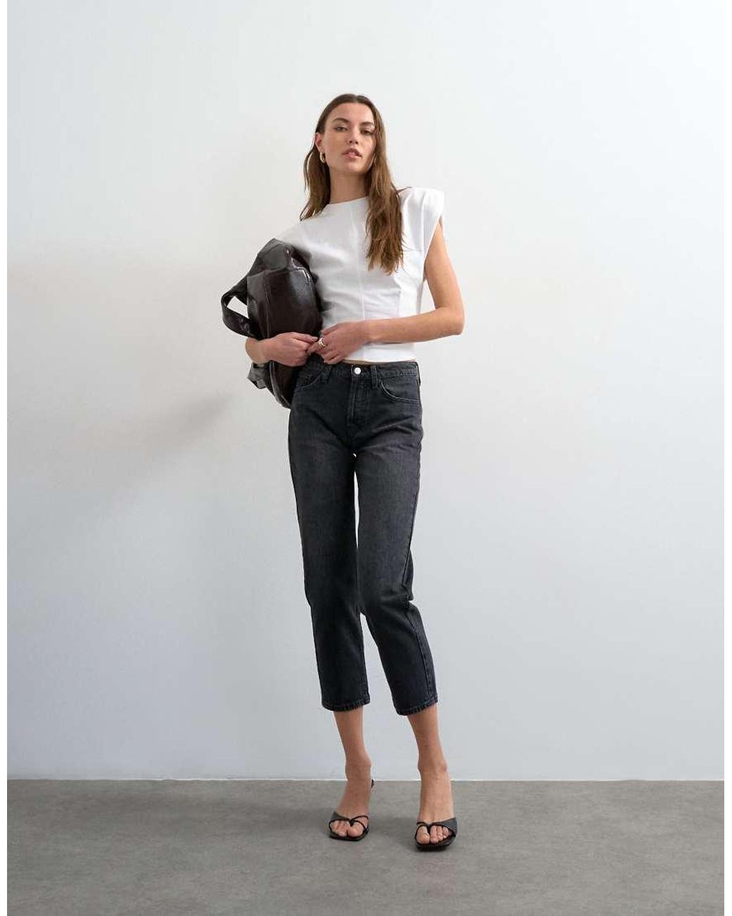 TOPSHOP Gray Runway Mid Rise Cropped Jeans